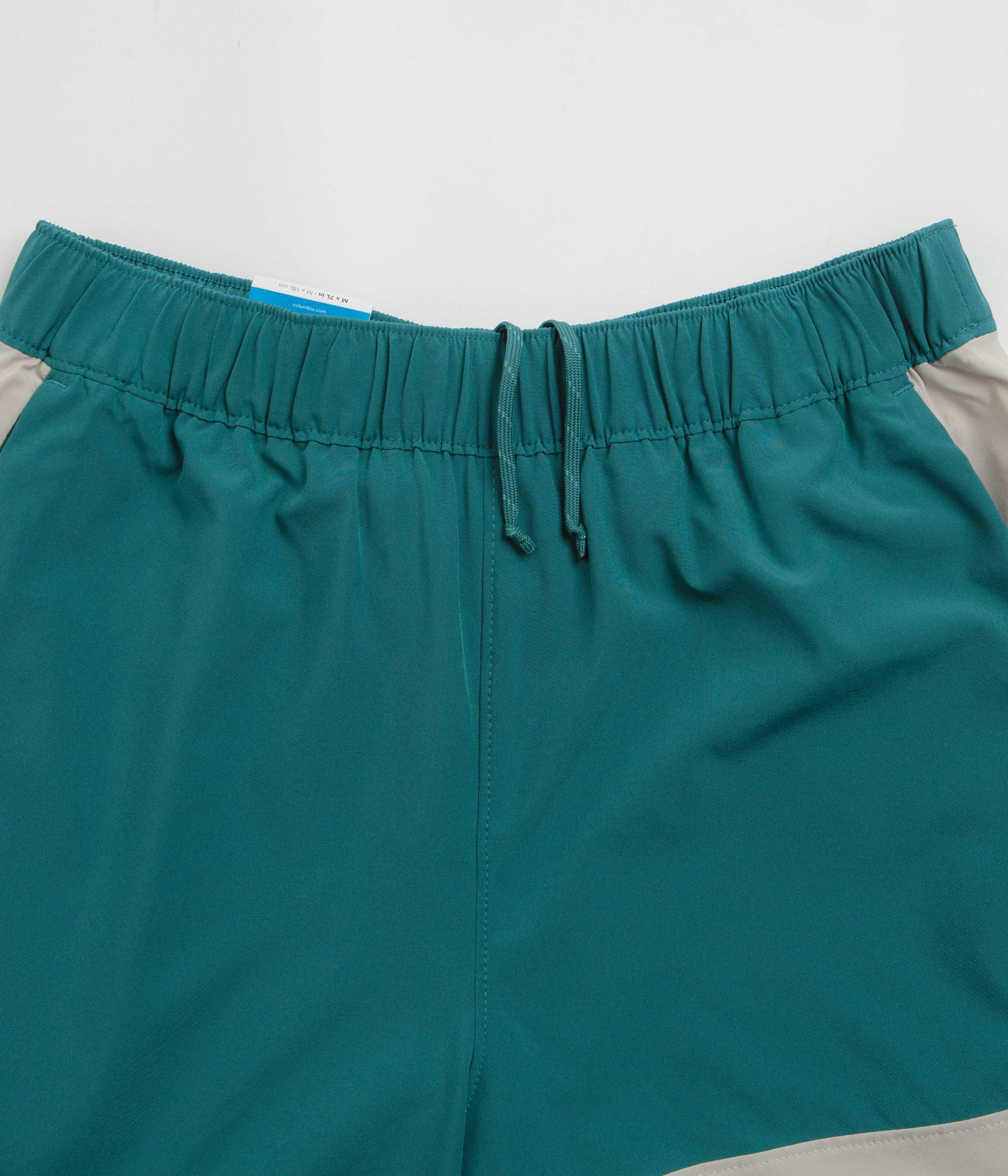 Columbia River Blue & Dark Stone Hike Color Block Shorts - Must-Have for Outdoor Enthusiasts!
