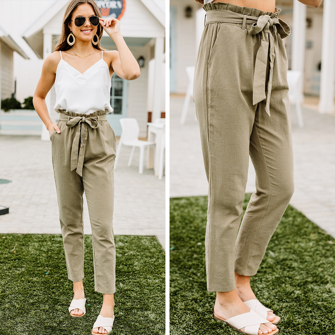 Back to the Grind Olive Green Stylish Paperbag Pants