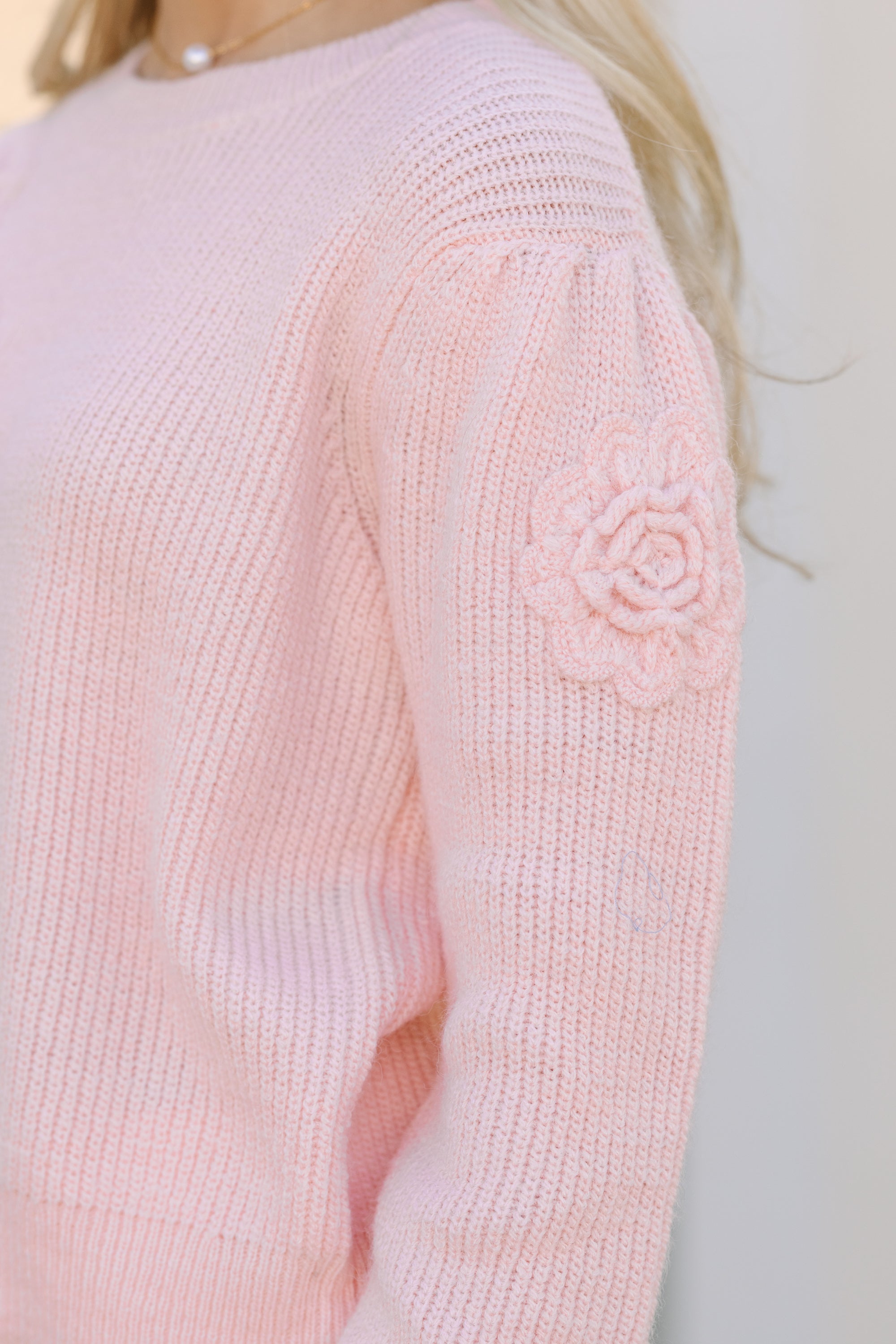 Enchanting Happy Travels Pink Rose Embellished Sweater