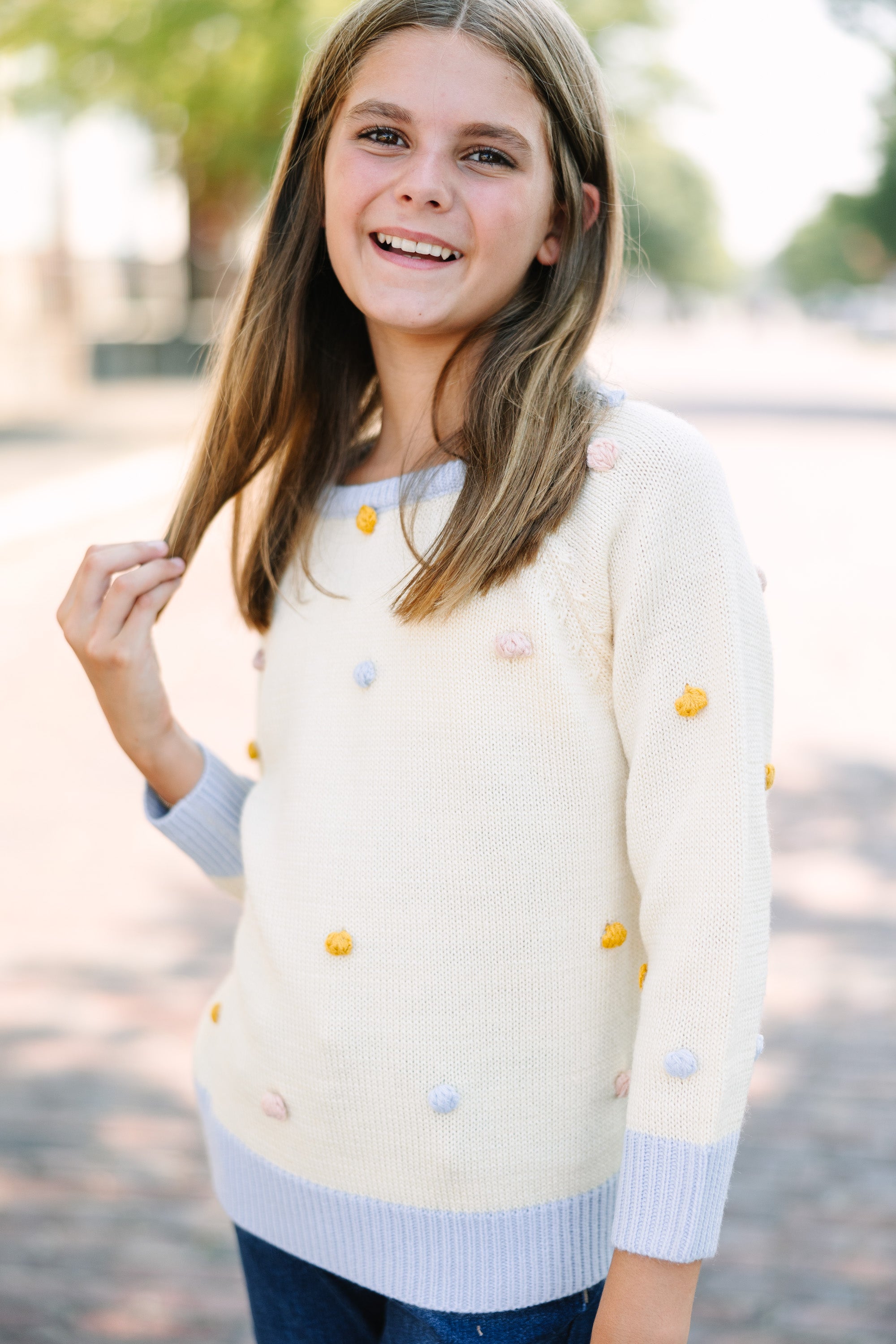 Gorgeous Girls' Multicolor Pom Pom Sweater Top