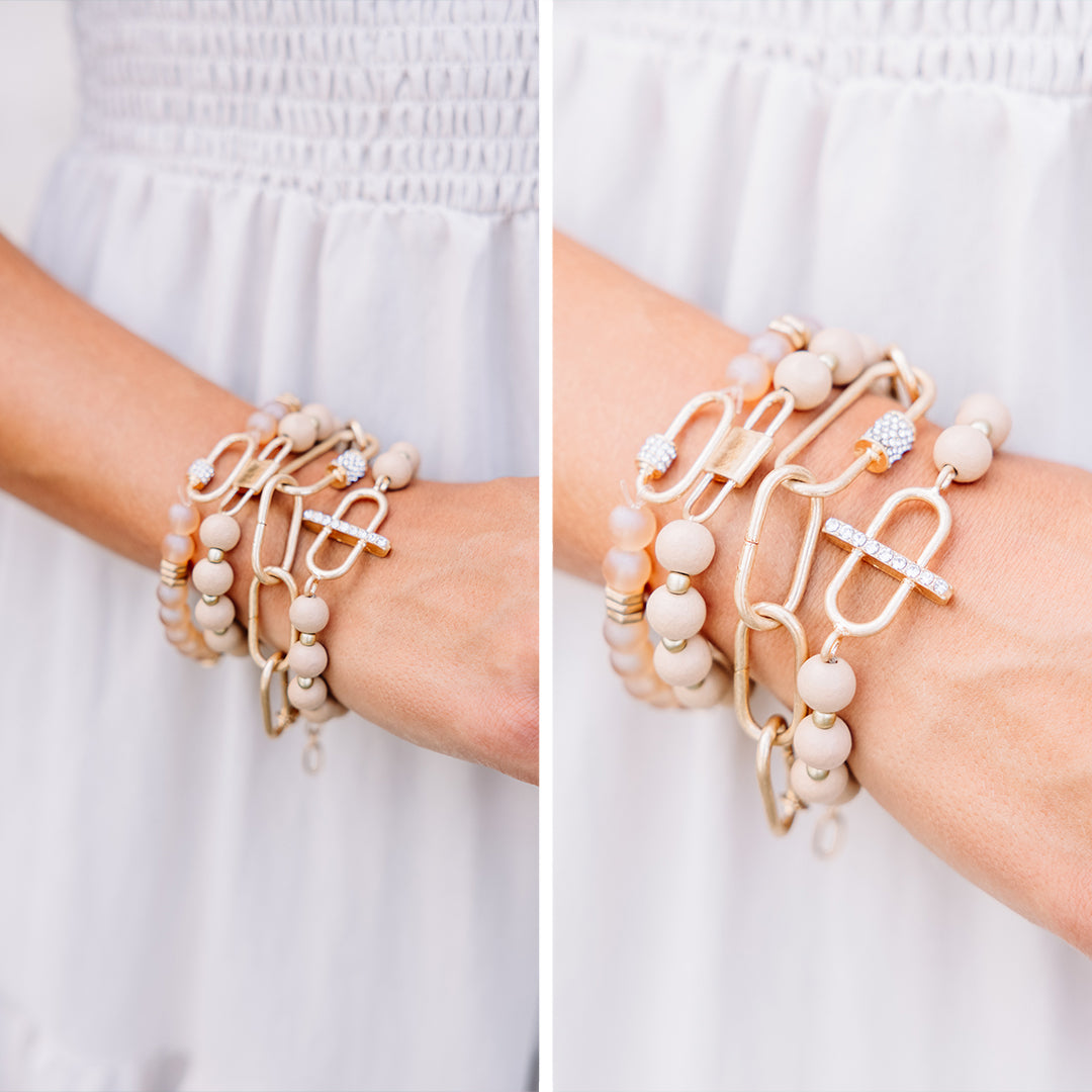 Irresistible Nude Brown Beaded Bracelet Set - Own Your Style!