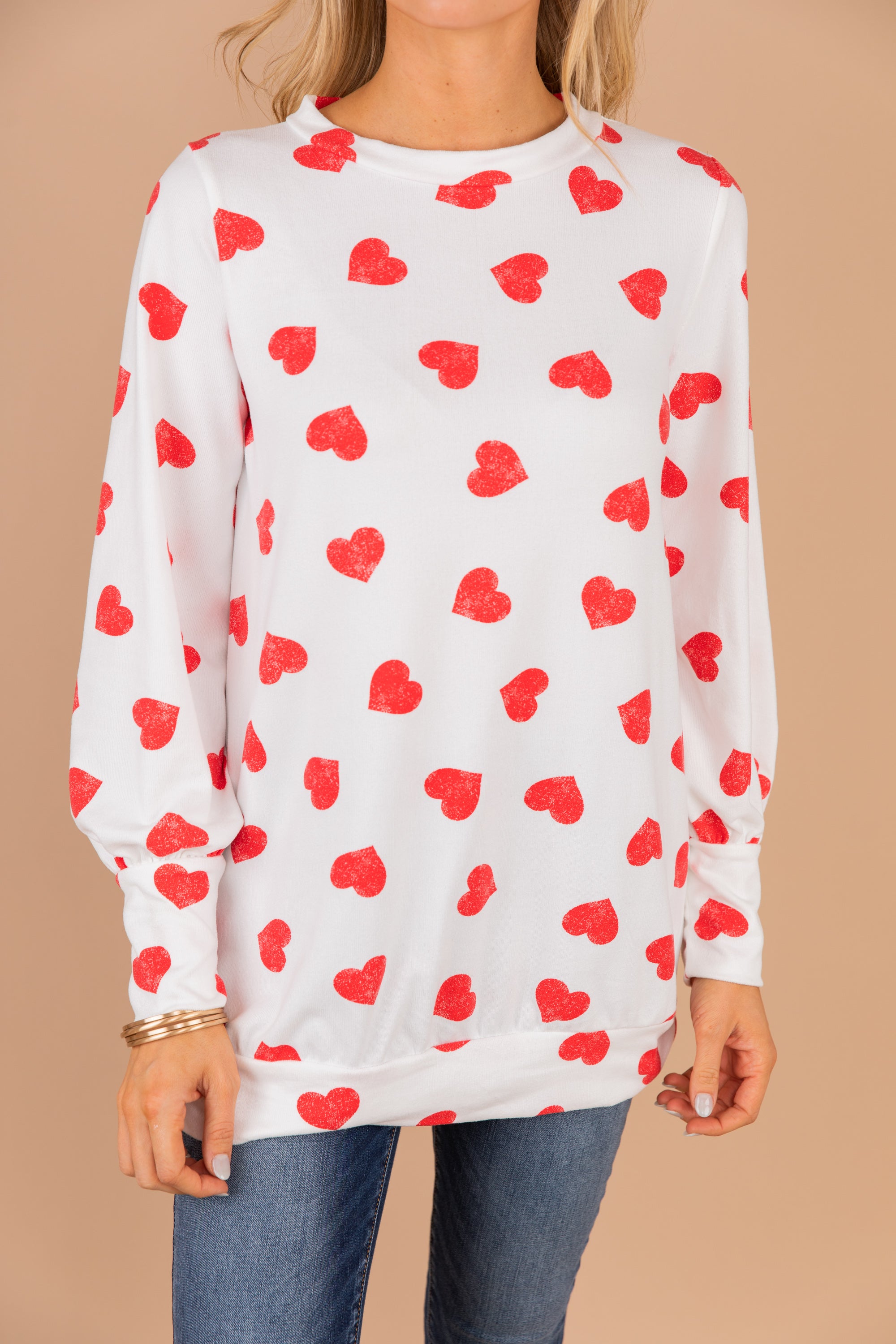 Adorable Ivory White Heart Print Top for Valentine's Day