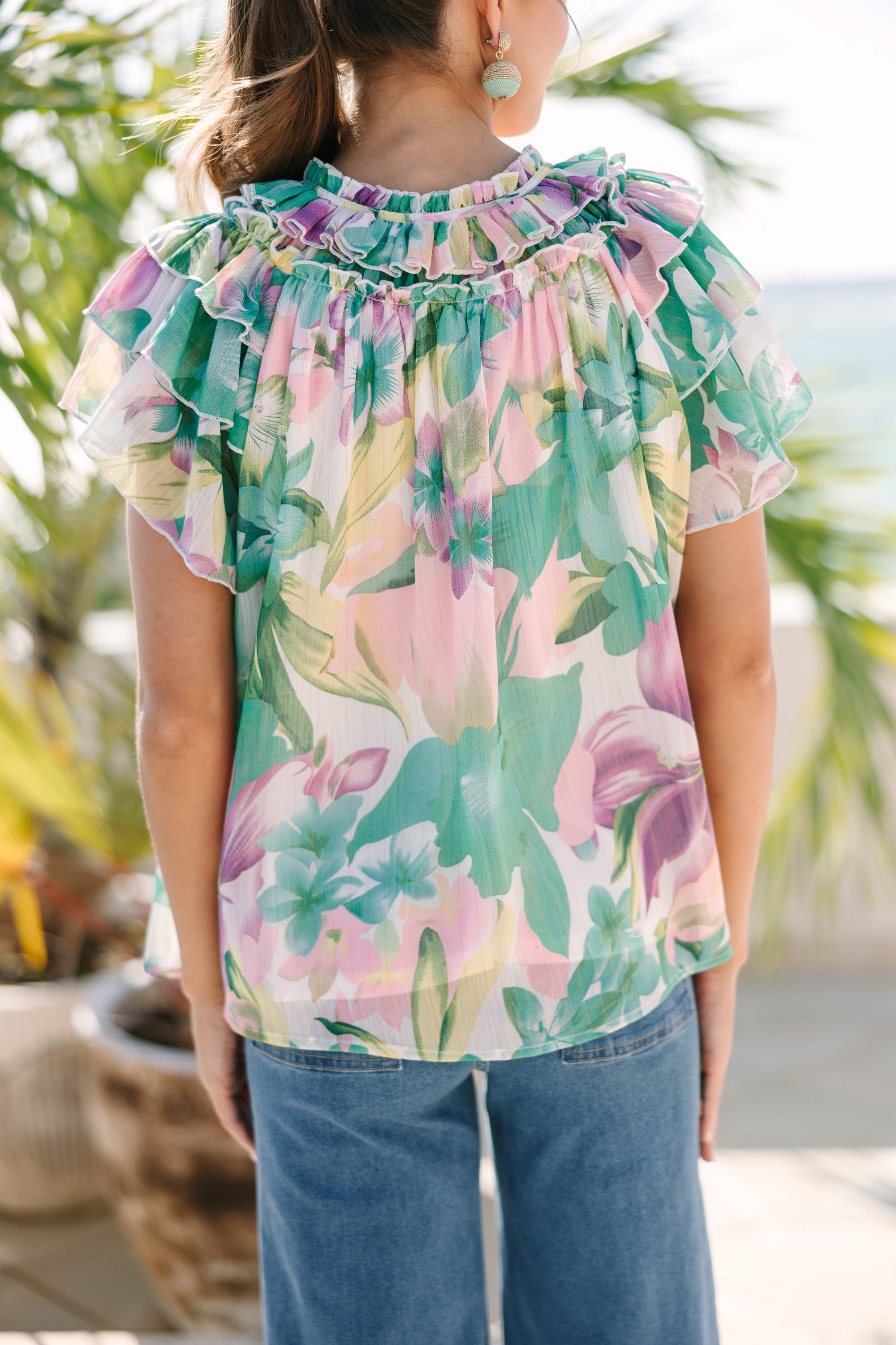 Be There Enchanting Green Floral Blouse