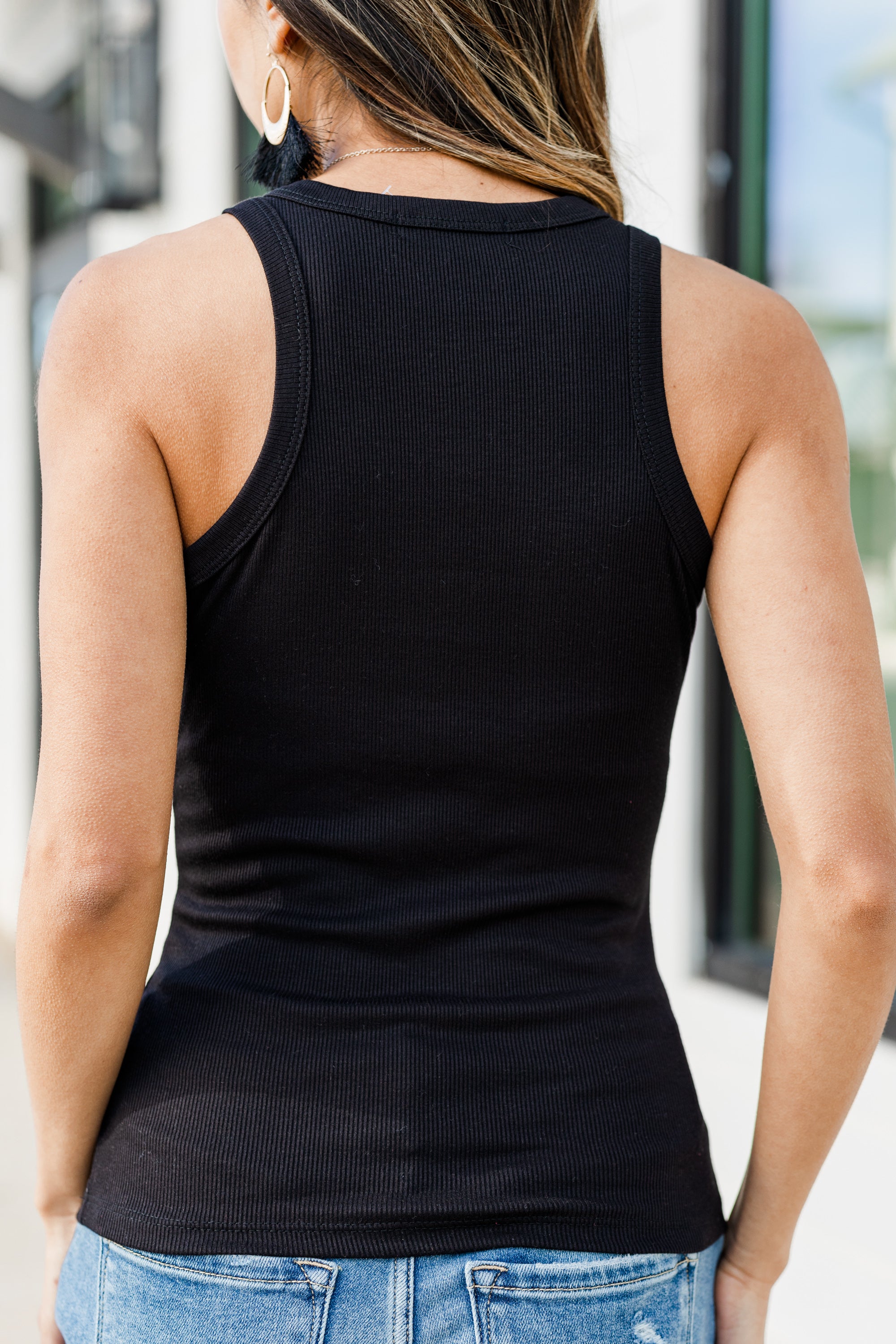 Irresistible Black Ribbed Tank: Hang On Every Word!