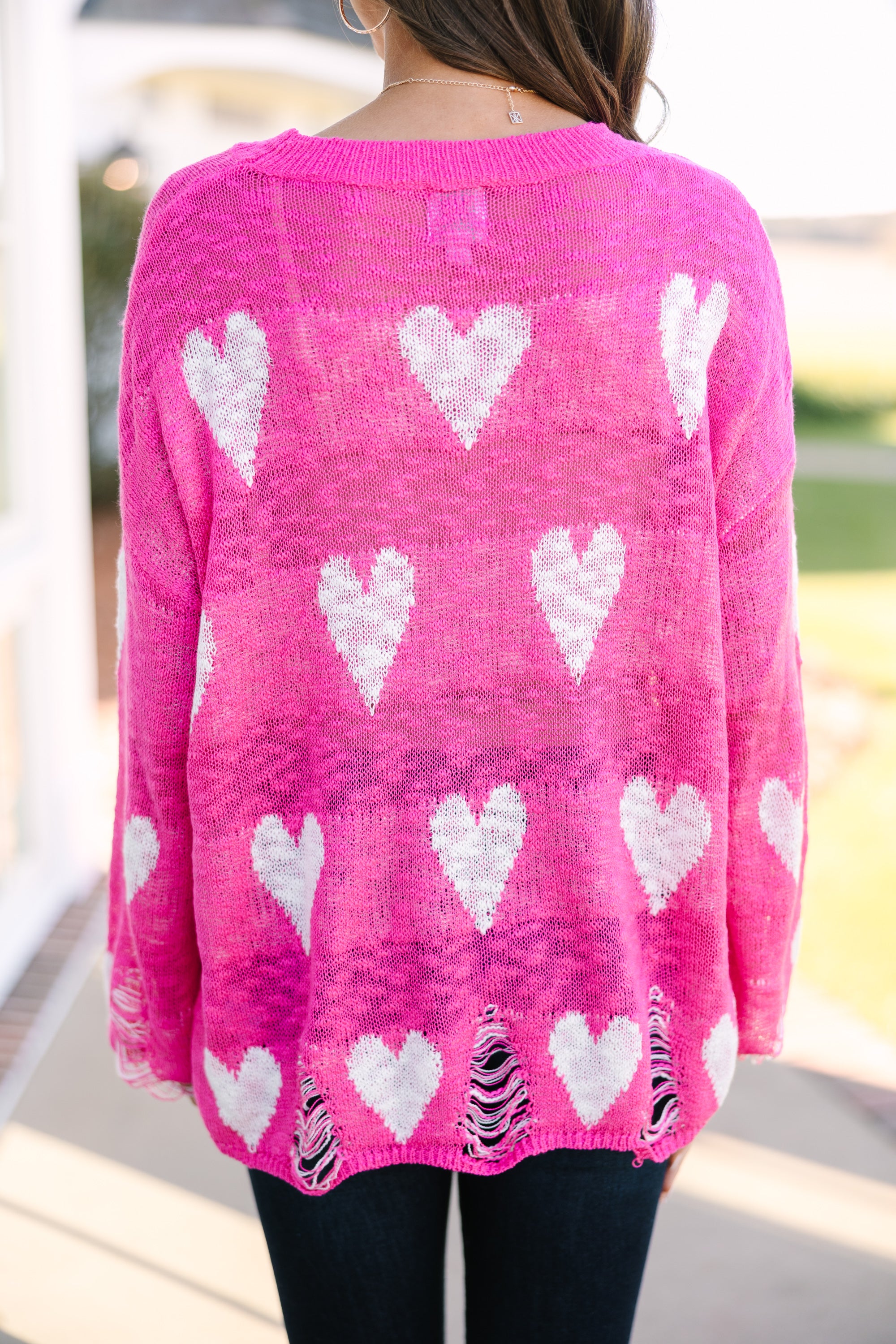 Royal Fuchsia Pink Heart-Print Sweater: Feel Like a Queen!
