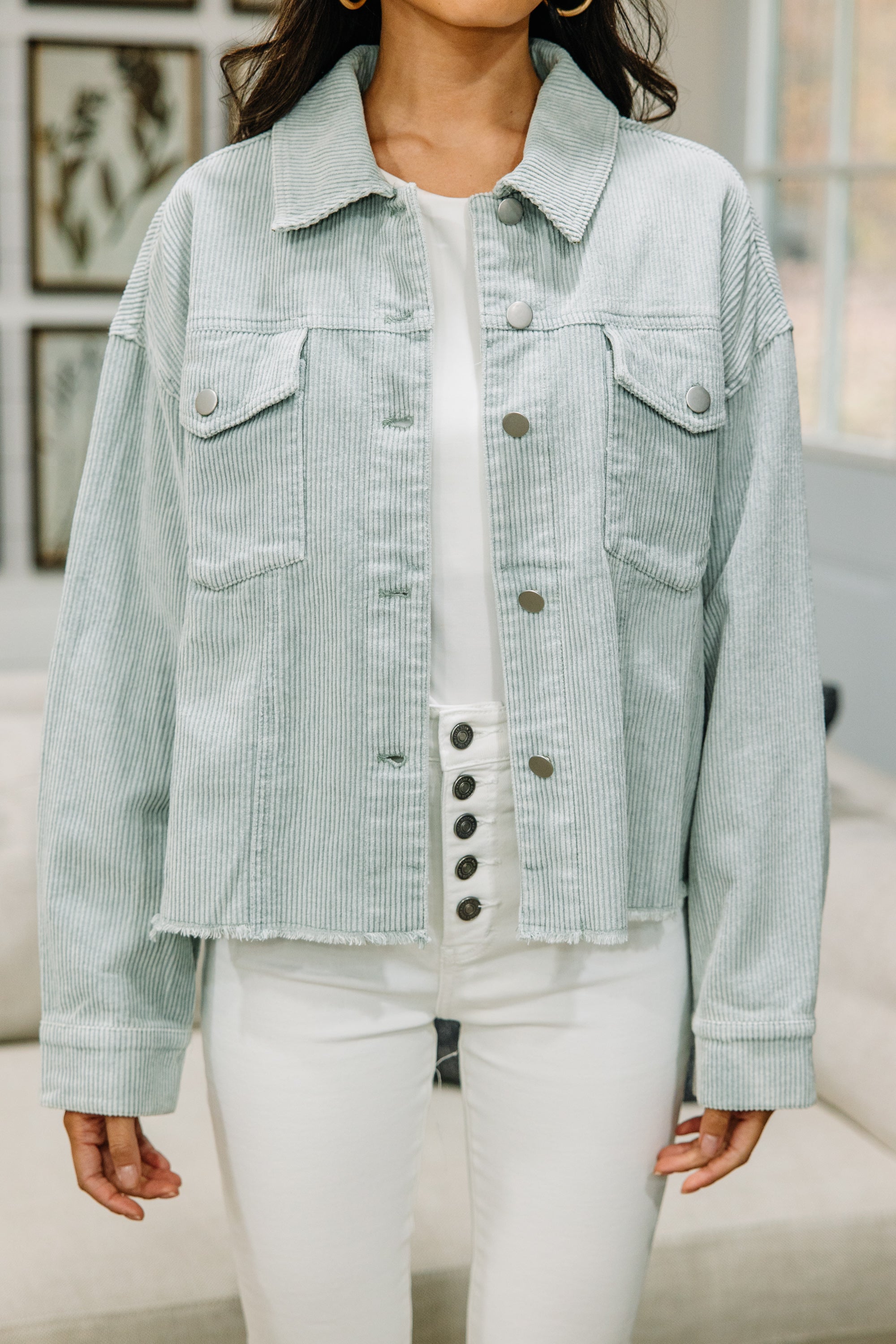Irresistible Sage Green Corduroy Jacket - A Must - Have!