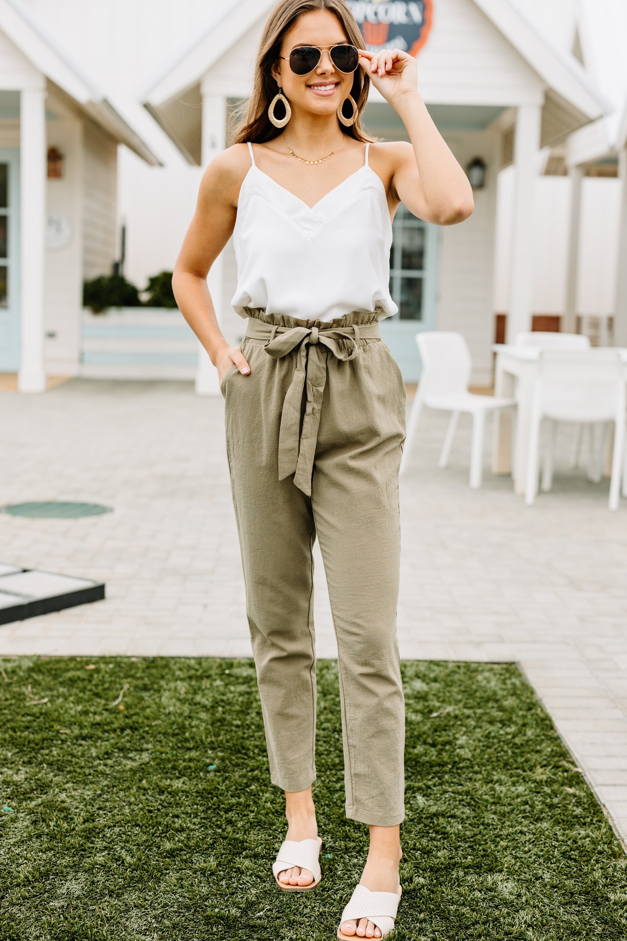 Back to the Grind Olive Green Stylish Paperbag Pants