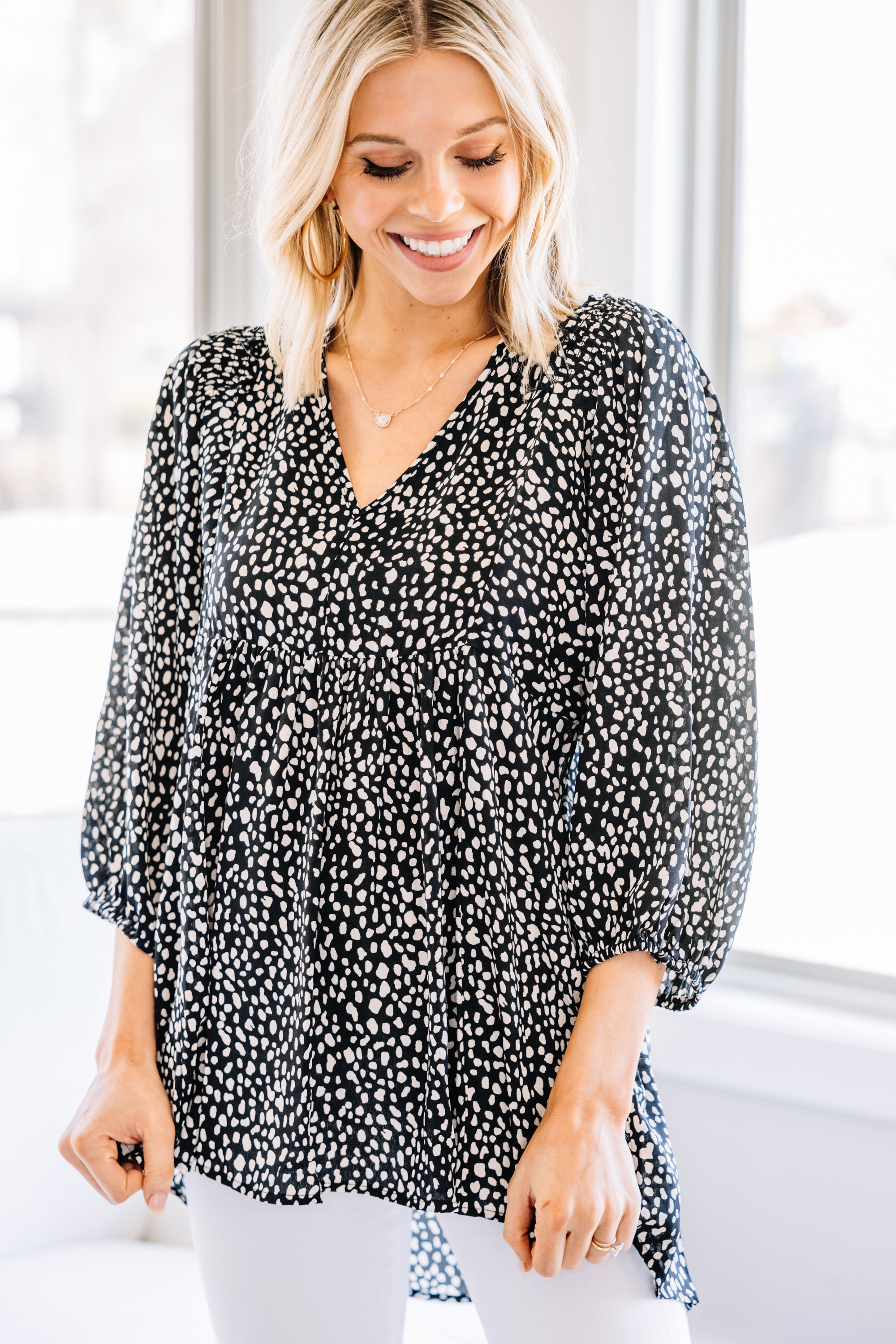 Wildly Chic Latte Brown Spotted Tunic
