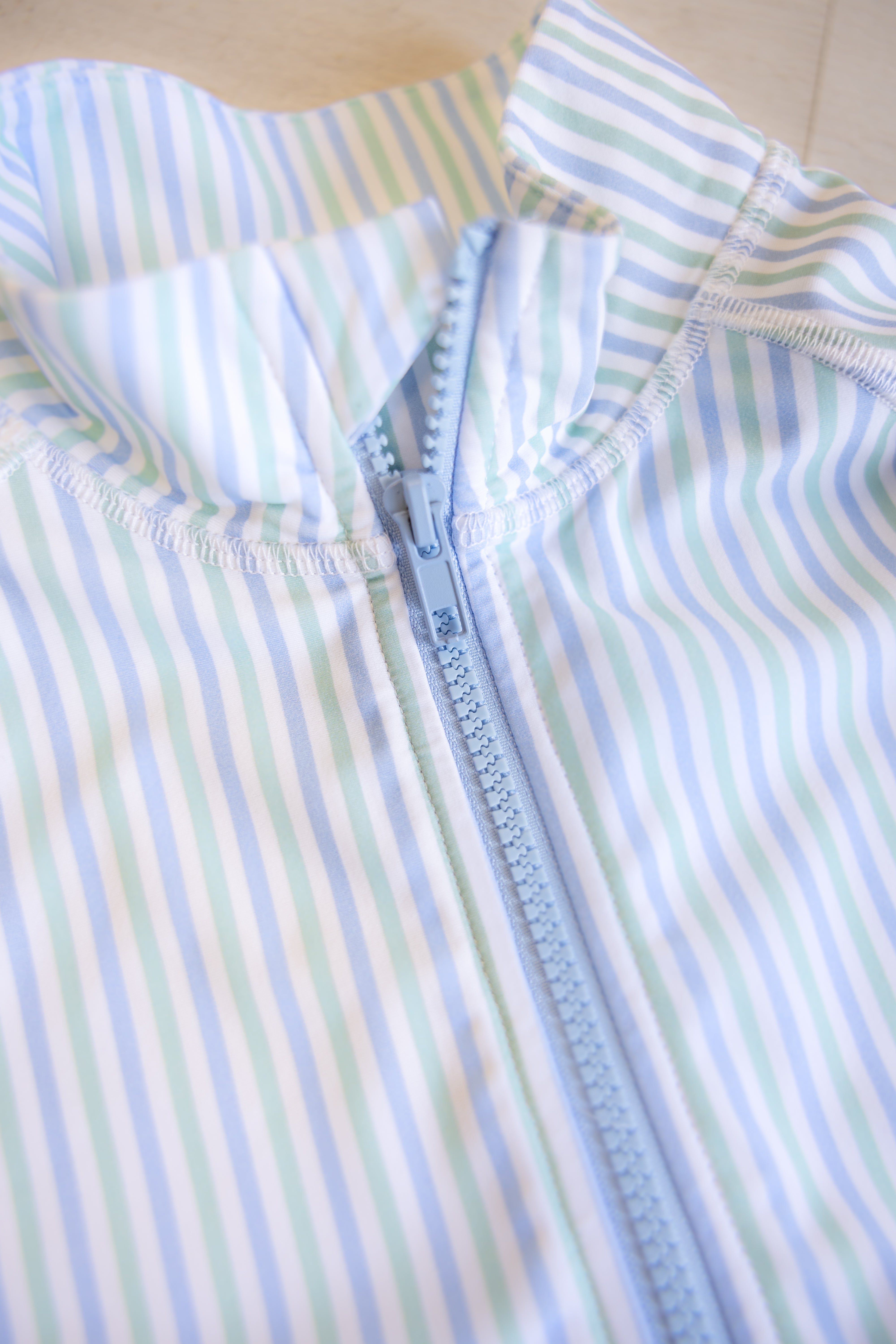 GIRLS: PREORDER NOW! The Carissa Mint Striped Full Zip Rashguard - Stylish Sun Protection