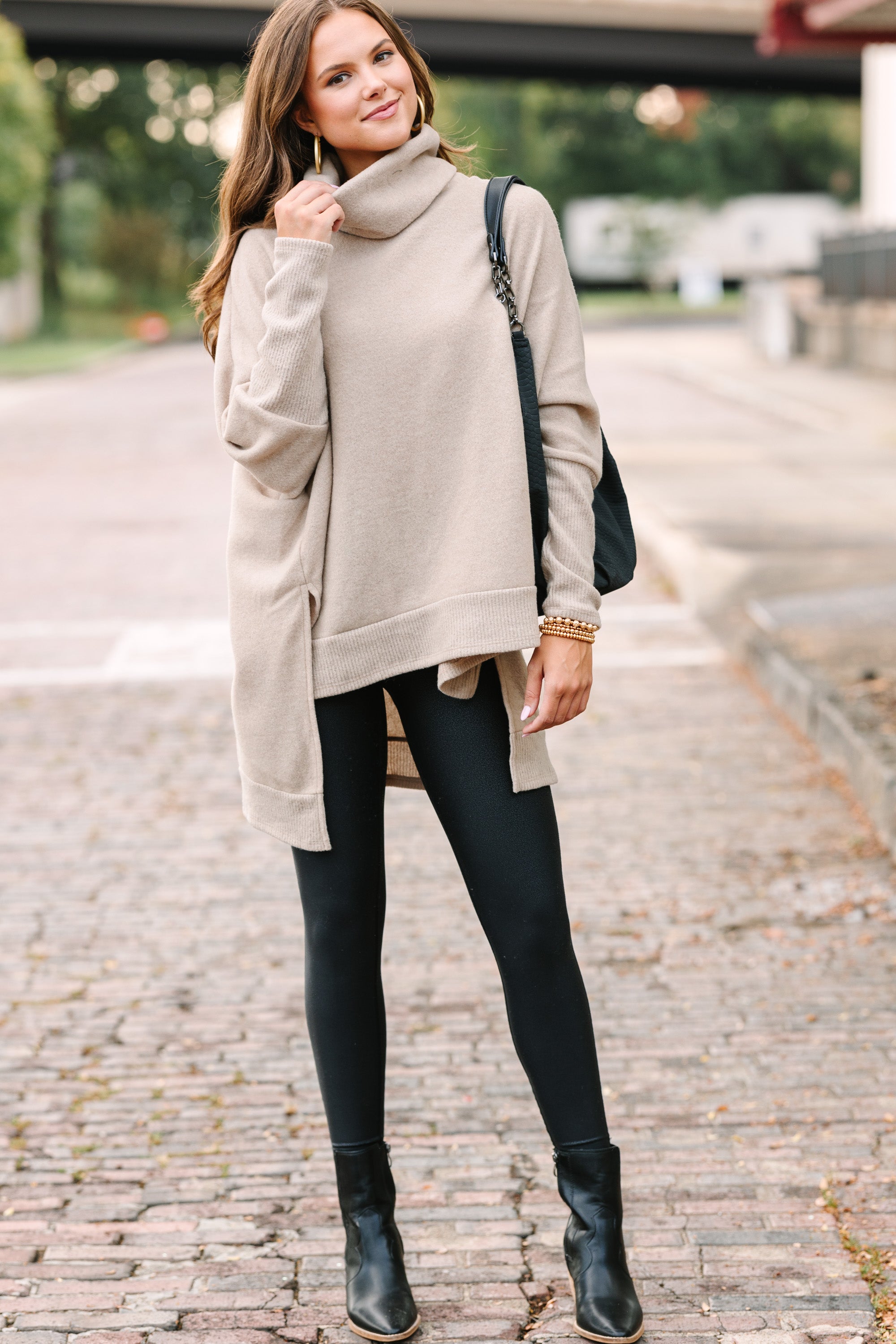 Charming Taupe Brown Cowl Neck Sweater - Feel Chipper This Fall!