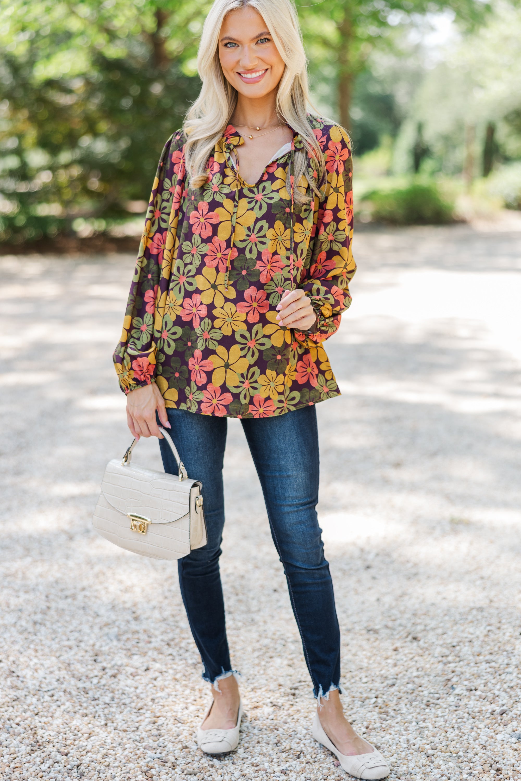 Gorgeous All-In-One Olive Green Floral Blouse