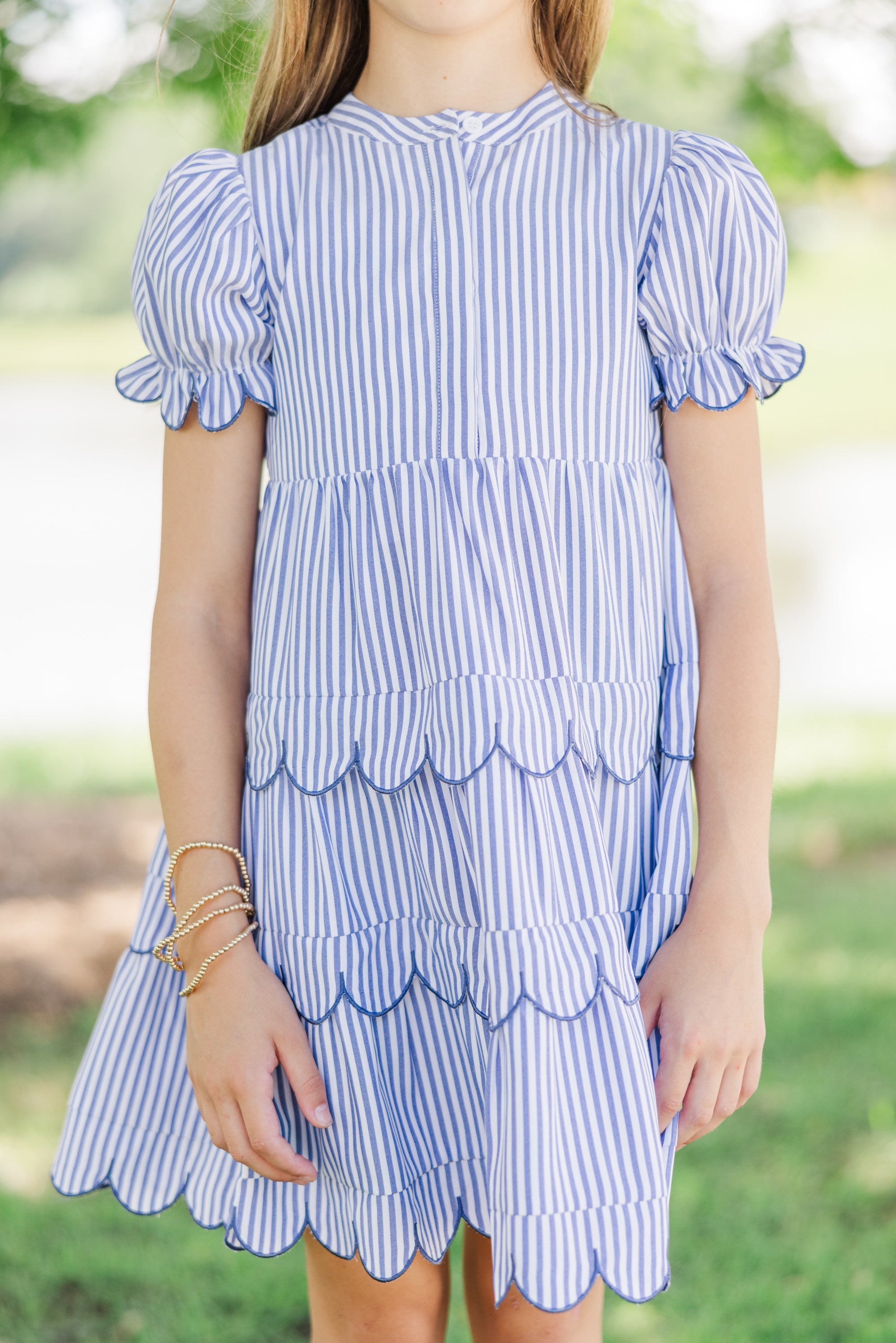 Girls' Navy Blue Striped Dream Dress: A Perfect Match!