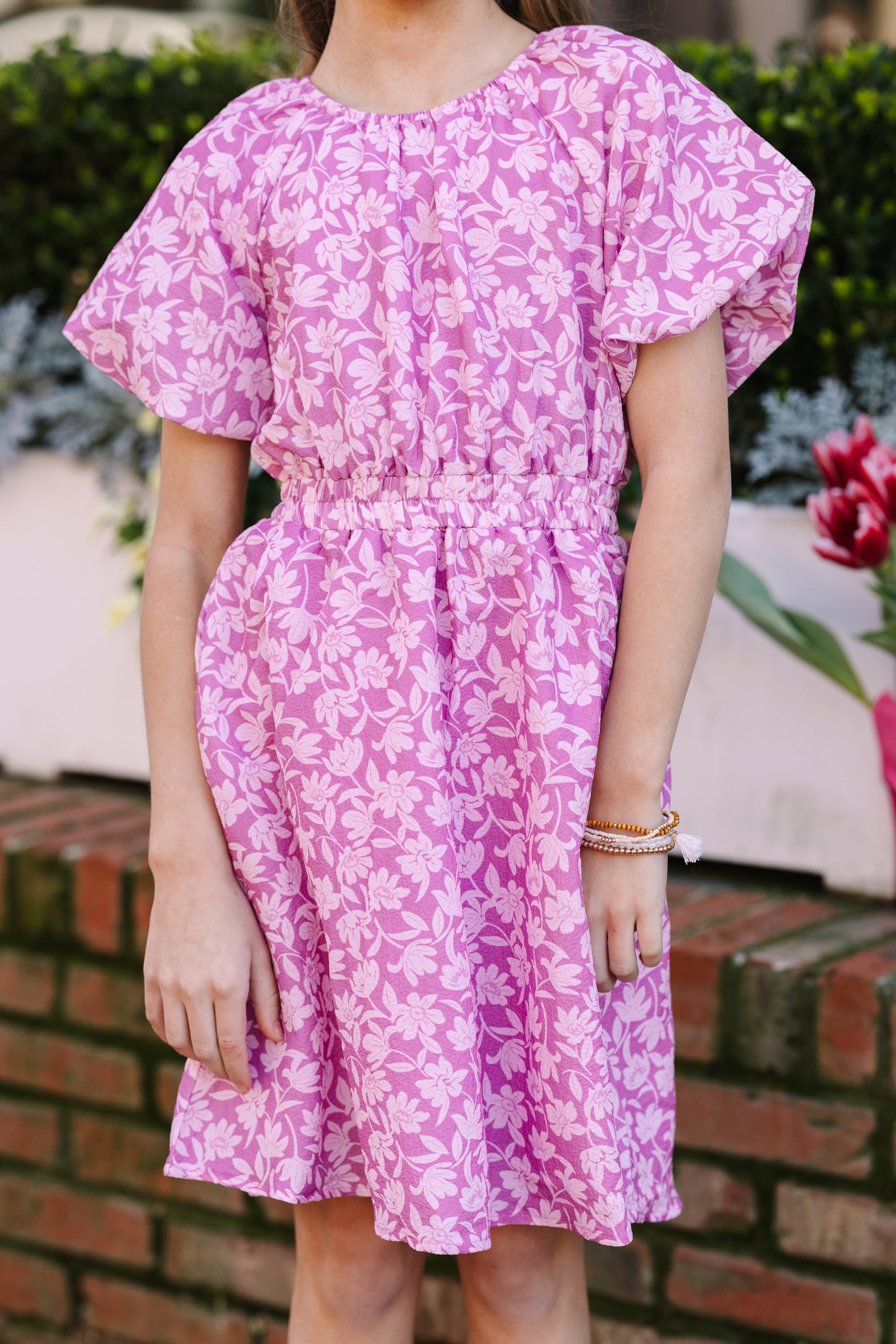 Girls' Pink Floral Babydoll Dress: Be Ready for the Day!