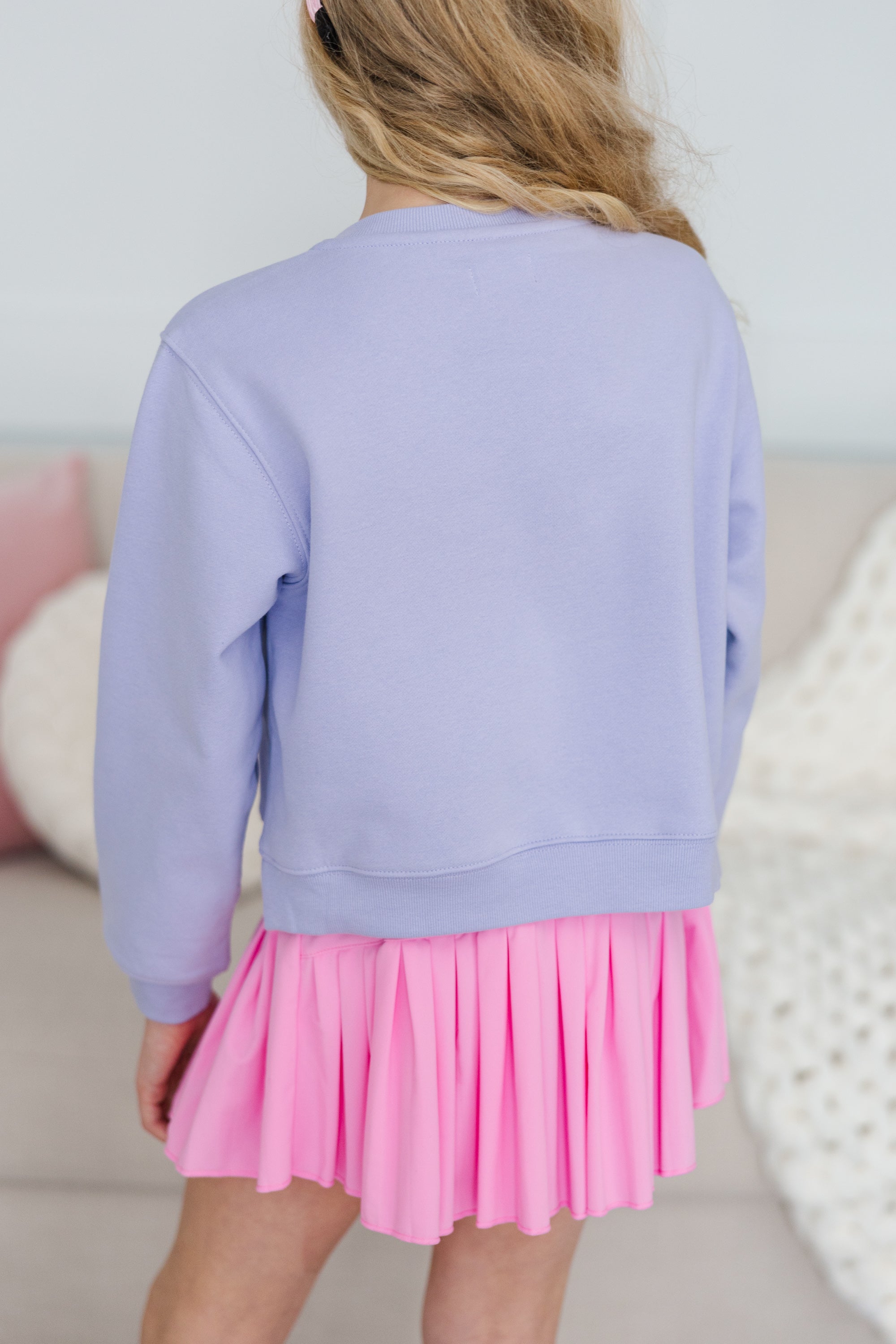 Girls' Enchanting Pink Lavender Purple Embroidered Sweatshirt