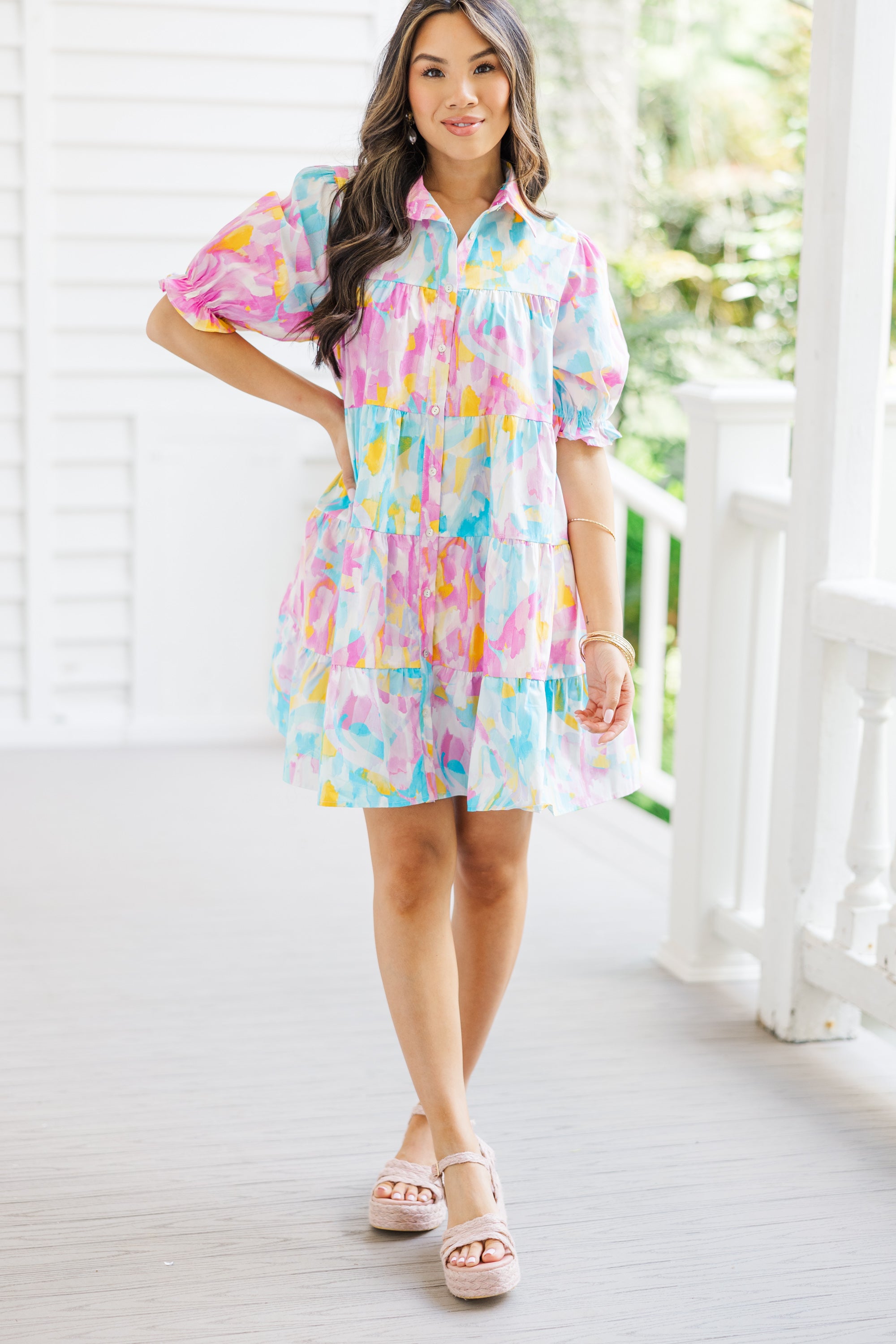 Gorgeous Pink Abstract Babydoll Dress for Blissful Moments