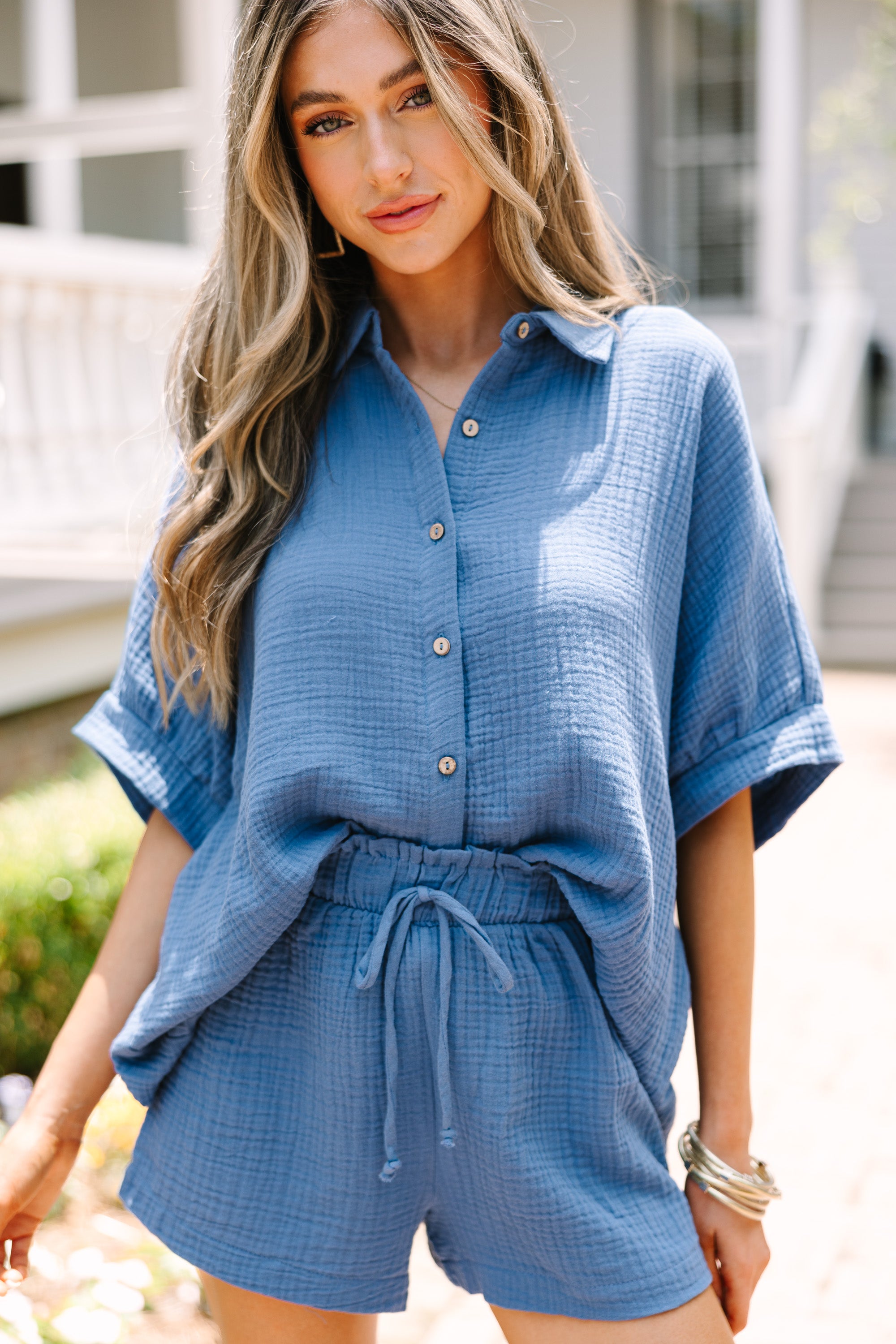 Summer Bliss Blue Button Down Top: Feel Your Best!