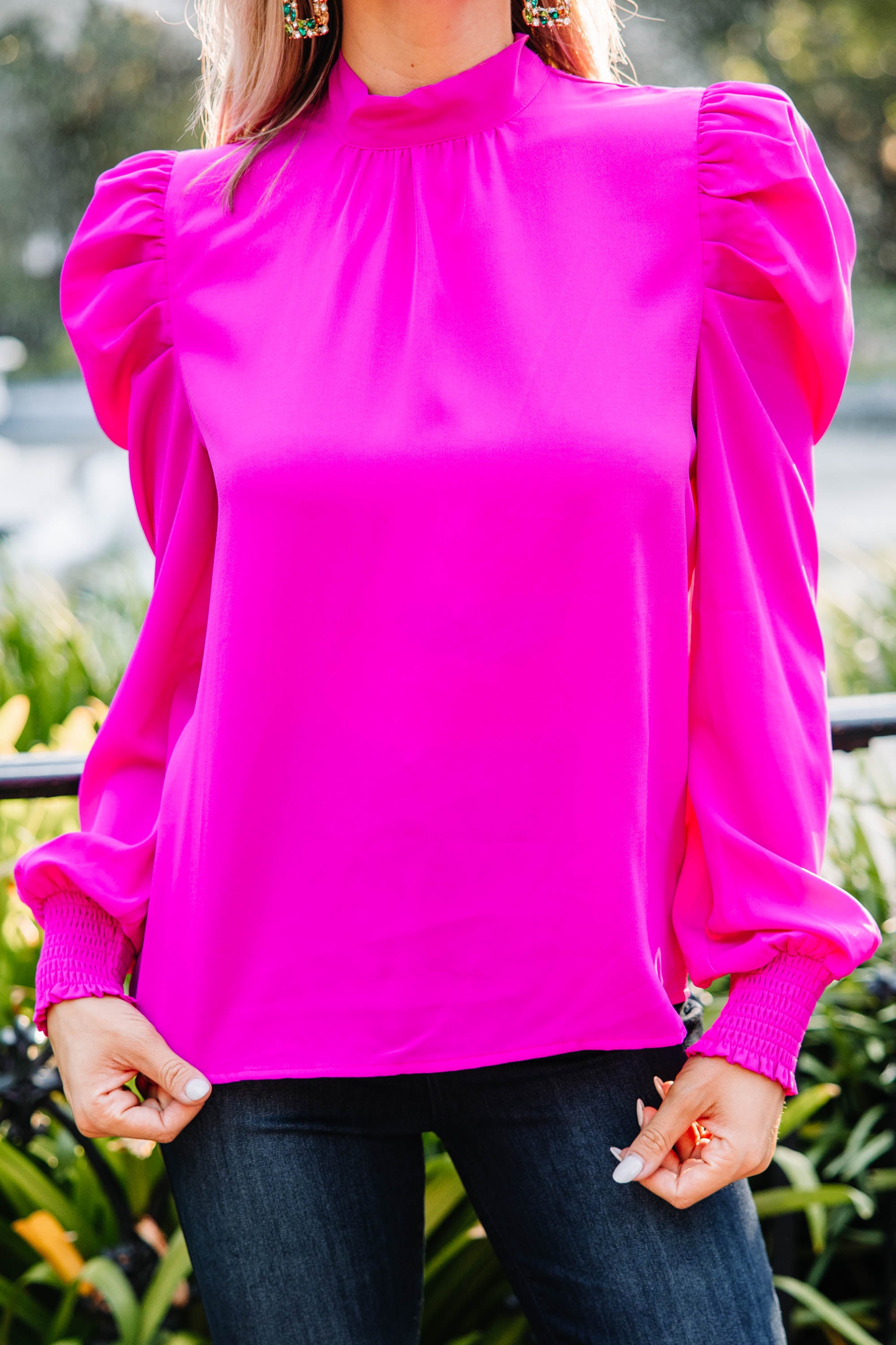 Be the Center of Attention! Magenta Pink Puff Sleeve Blouse