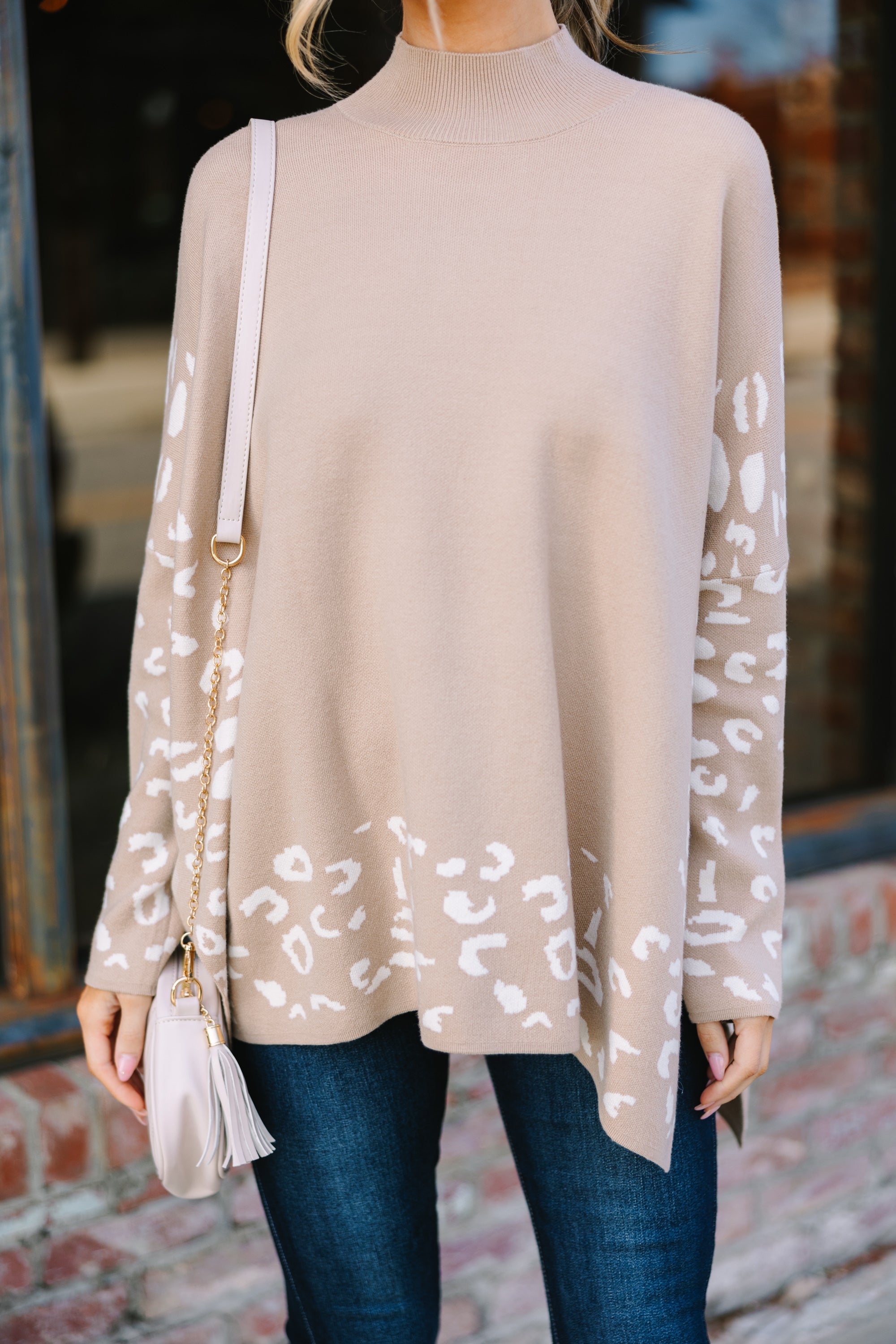 All In Theory Taupe Brown Leopard Print Sweater Tunic - A Fashion Must-Have!