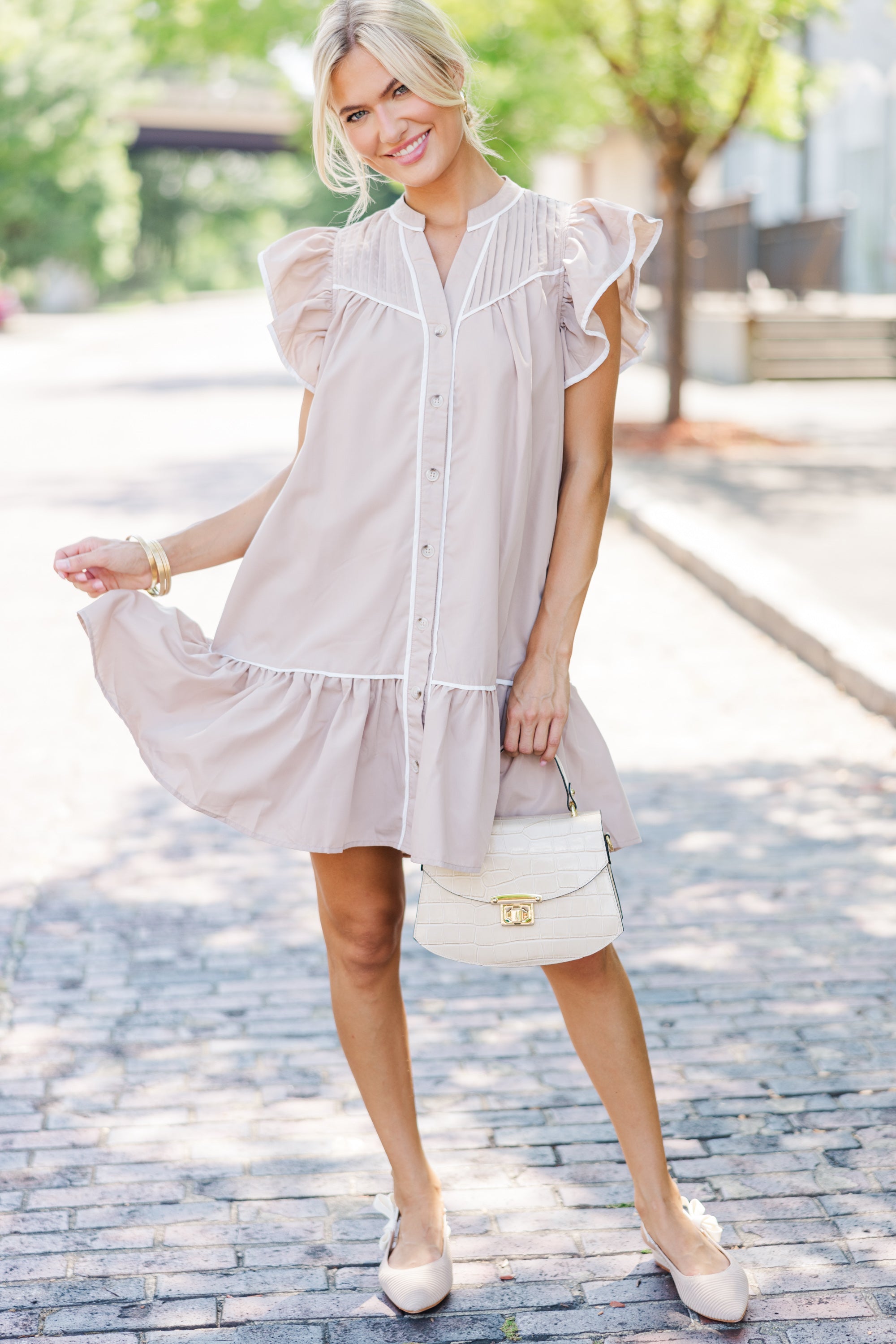 Fall in Love with Our Taupe Babydoll Dress