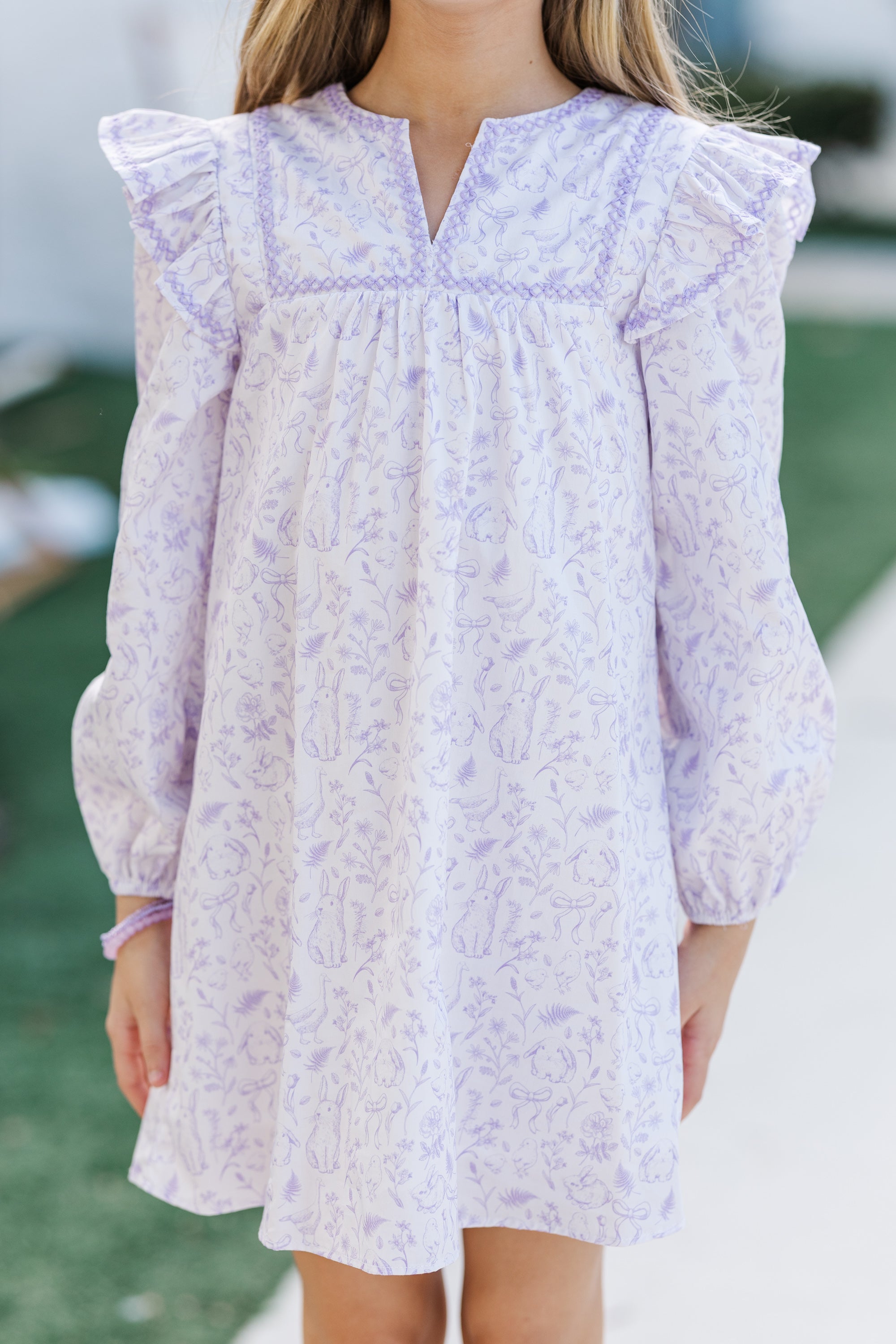 Girls' Enchanting Lavender Toile Babydoll Easter Dress