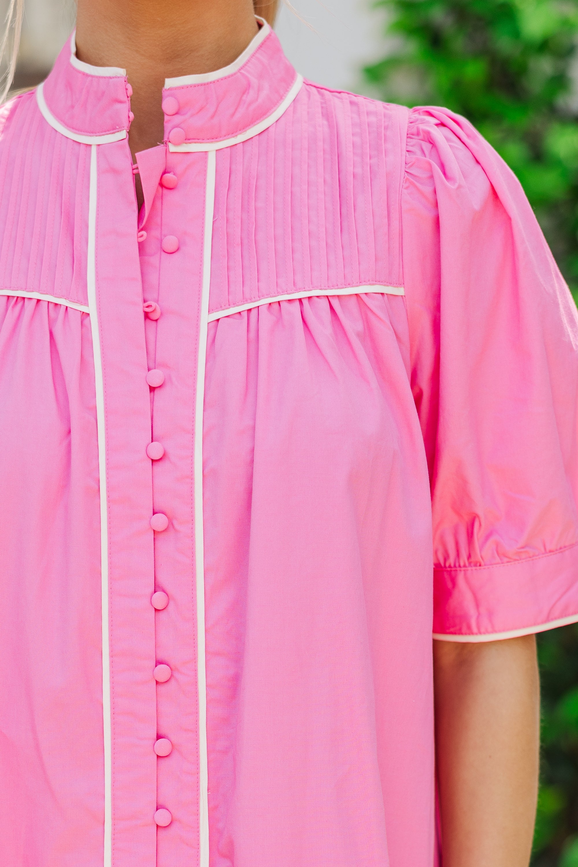 Gorgeous Preppy Pink Button - Down Dress