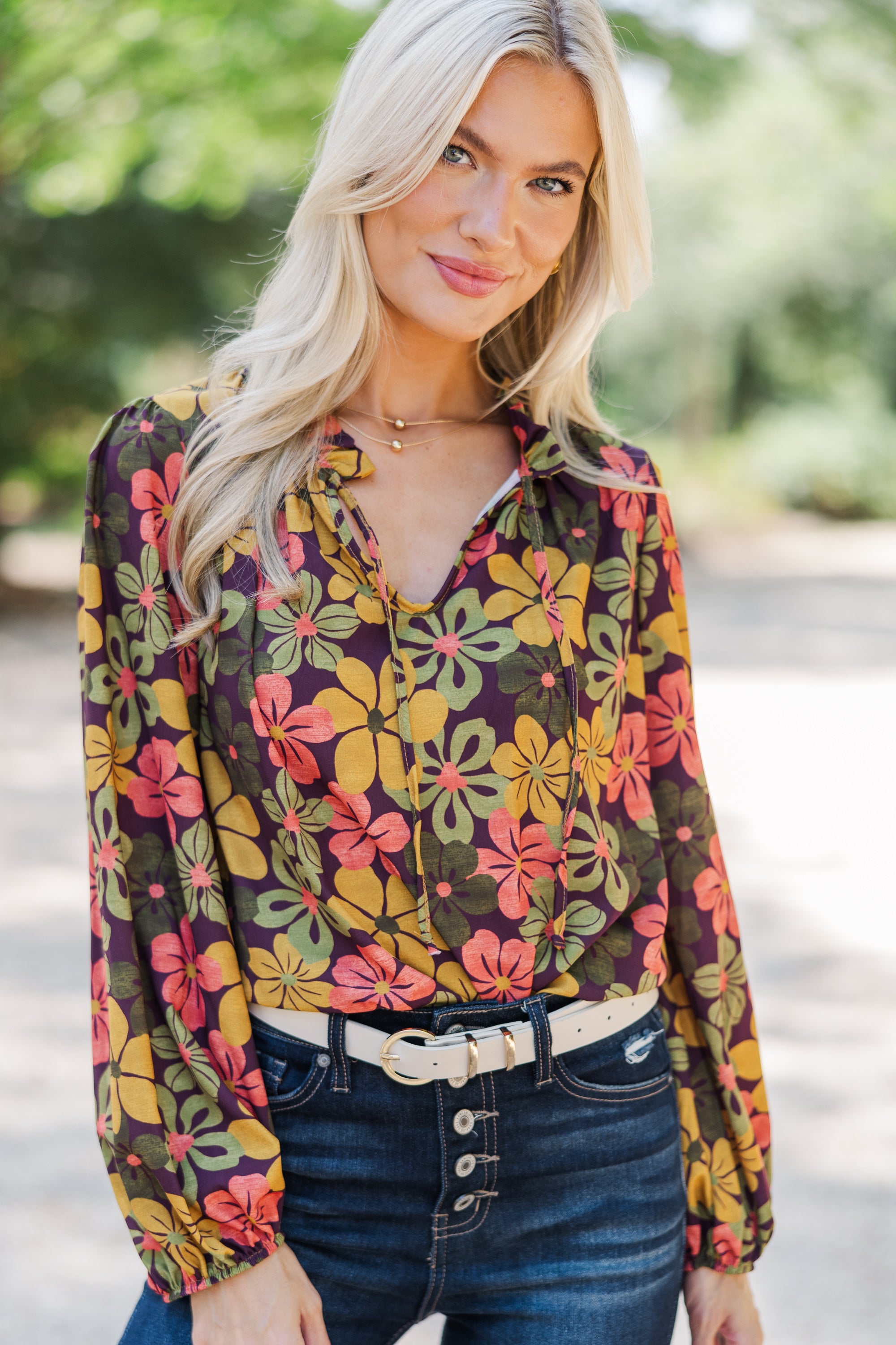 Gorgeous All-In-One Olive Green Floral Blouse