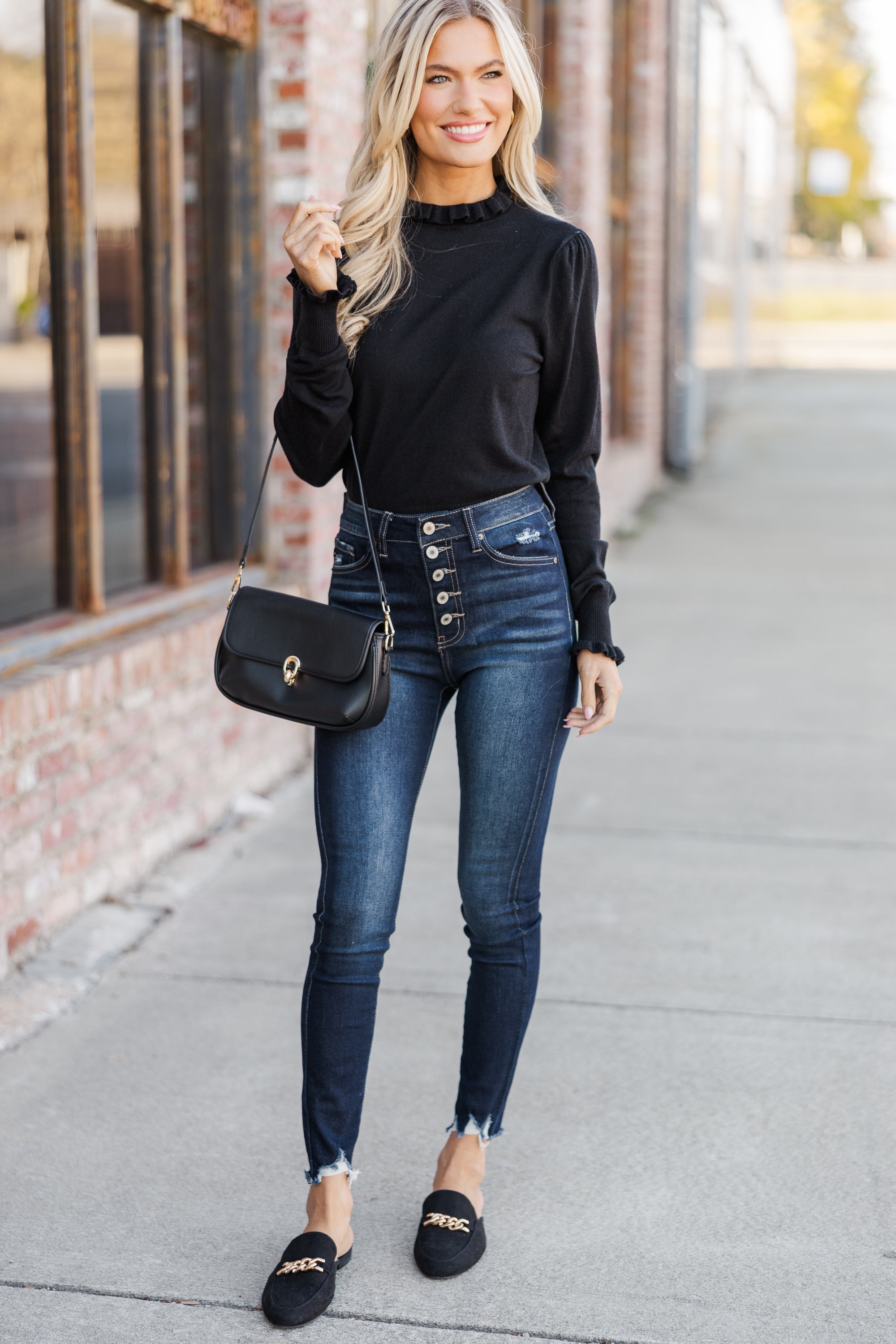 Irresistible Black Ruffled Sweater - A Must-Have Wardrobe Staple