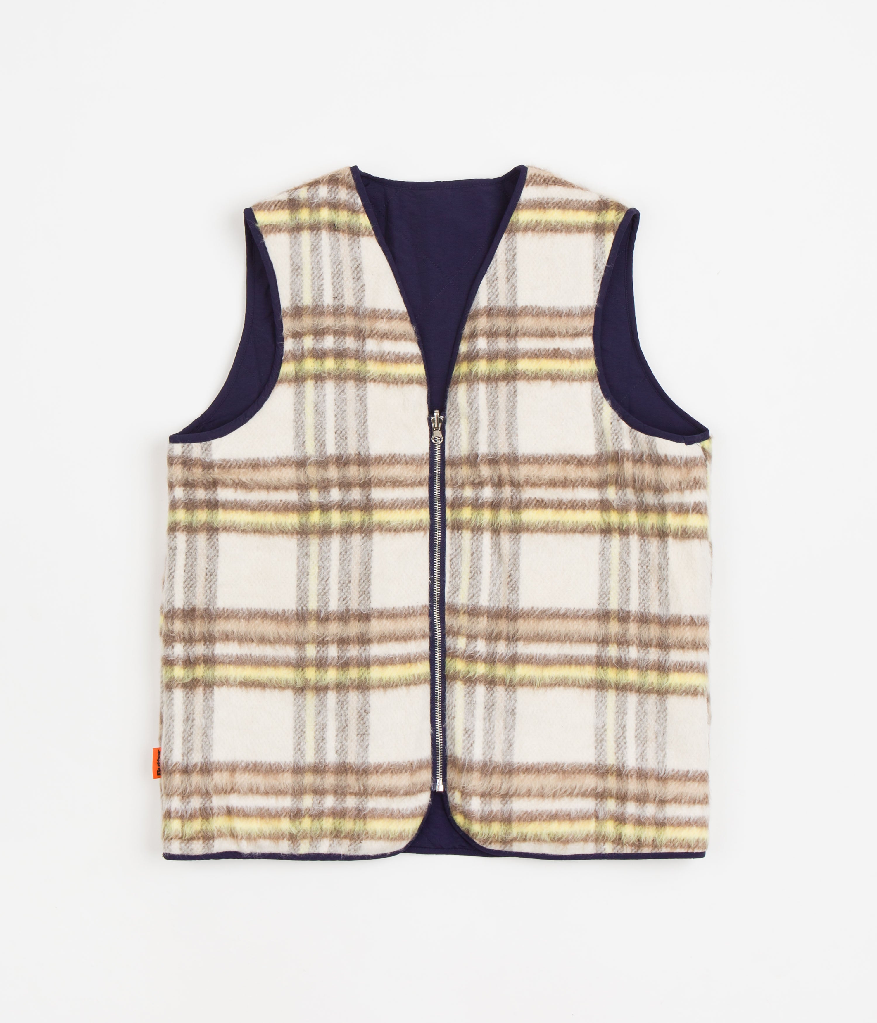 Butter Goods Navy/Wheat Reversible Hairy Plaid Vest - A Skateboarding Essential!