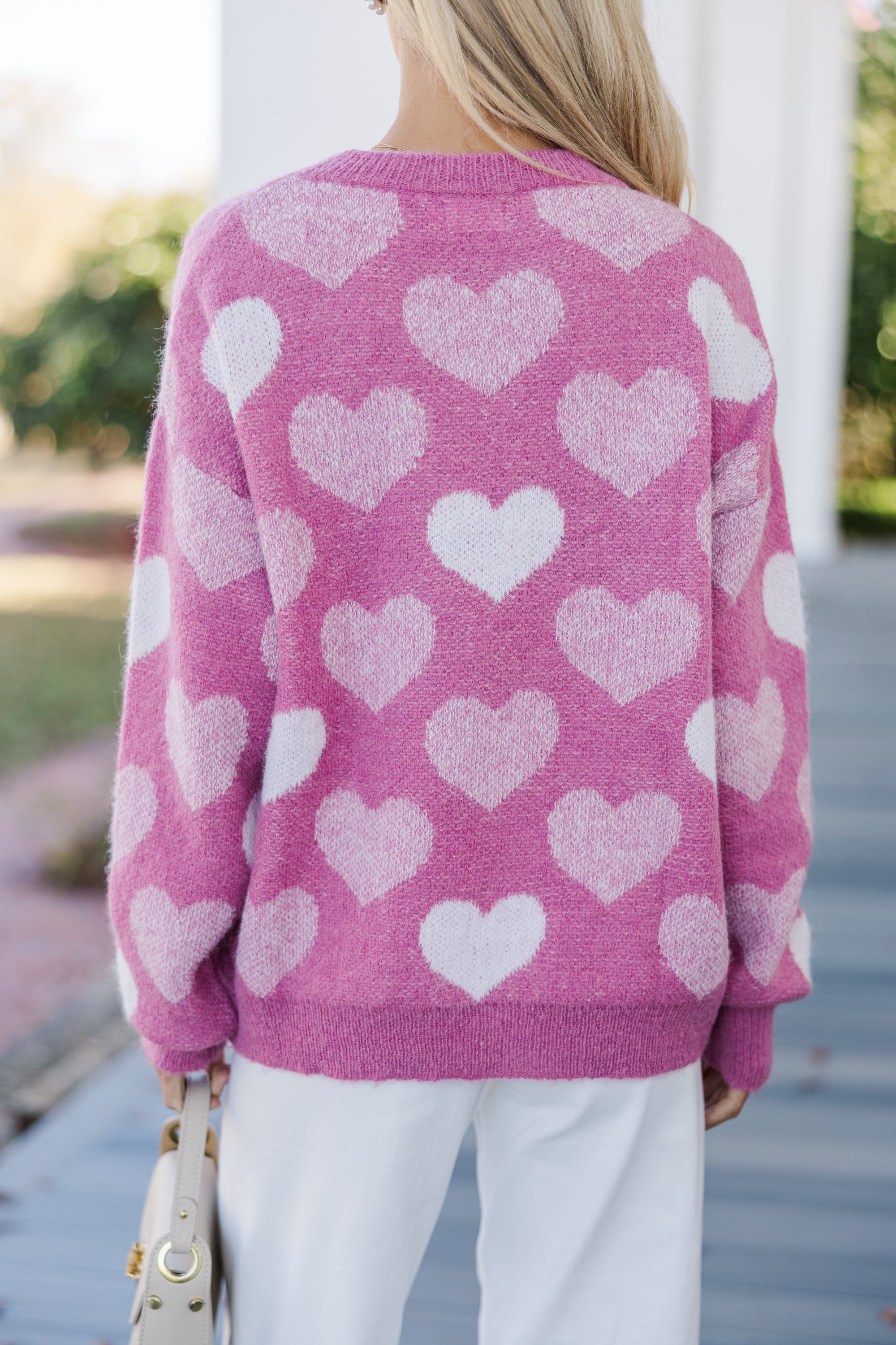 Love - Filled Pink Heart Pearl - Adorned Sweater