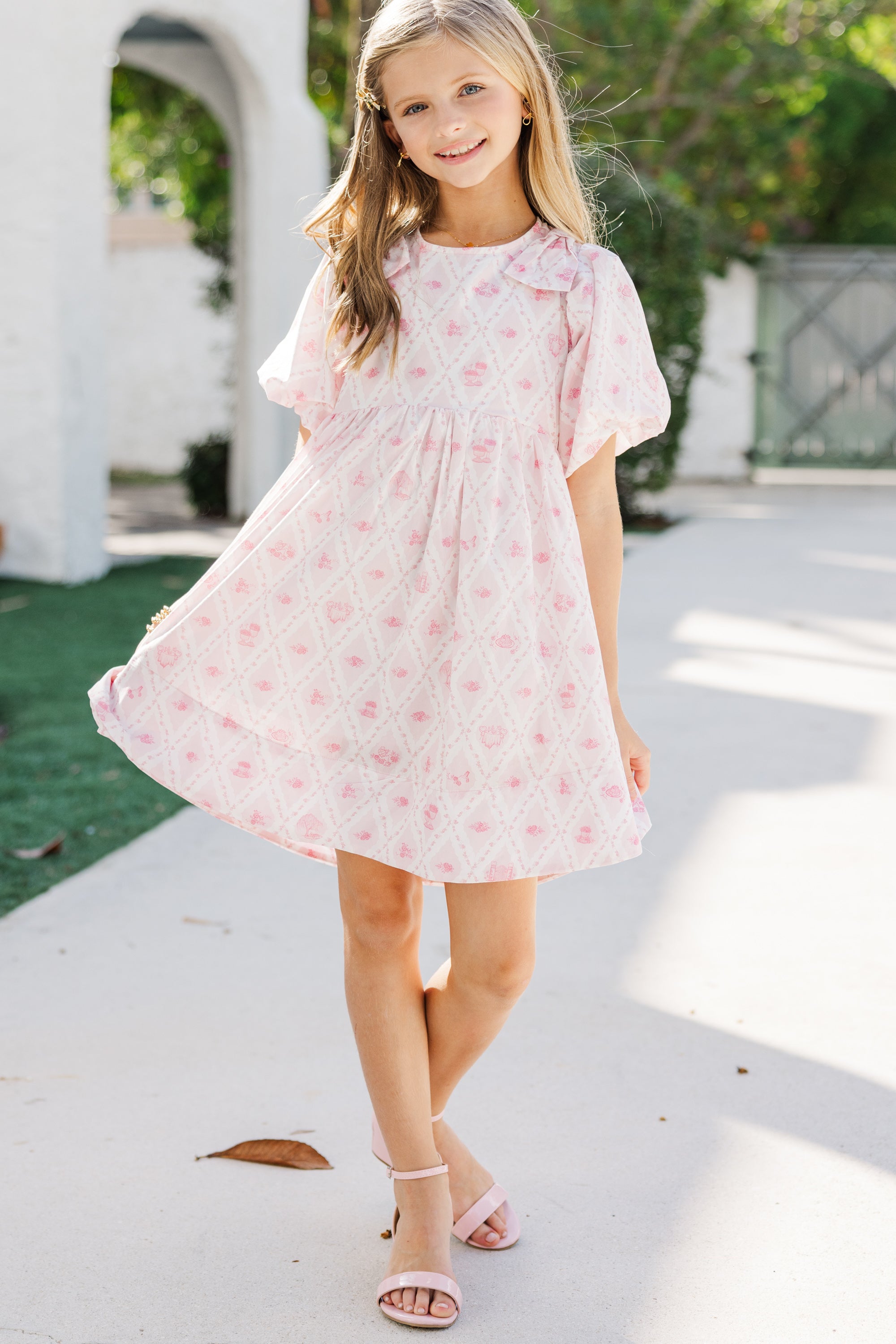 Girls' Oh-So-Charming Pink Toile Babydoll Dress