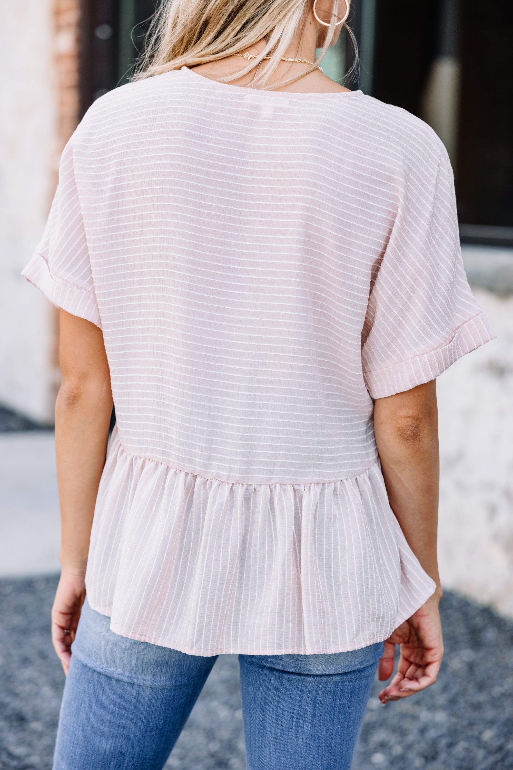 Charming All My Love Blush Pink Striped Top