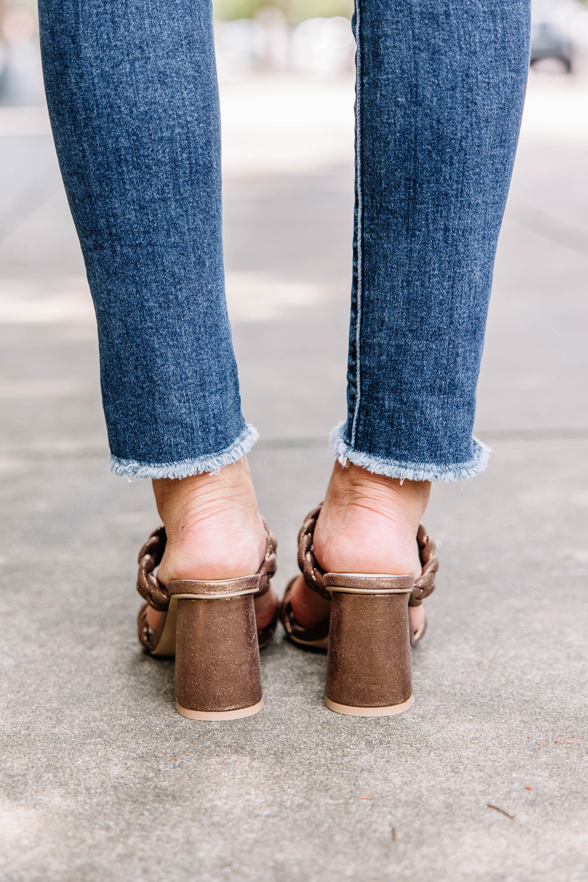 All My Love Trendy Bronze Brown Braided Square - Toe Heels