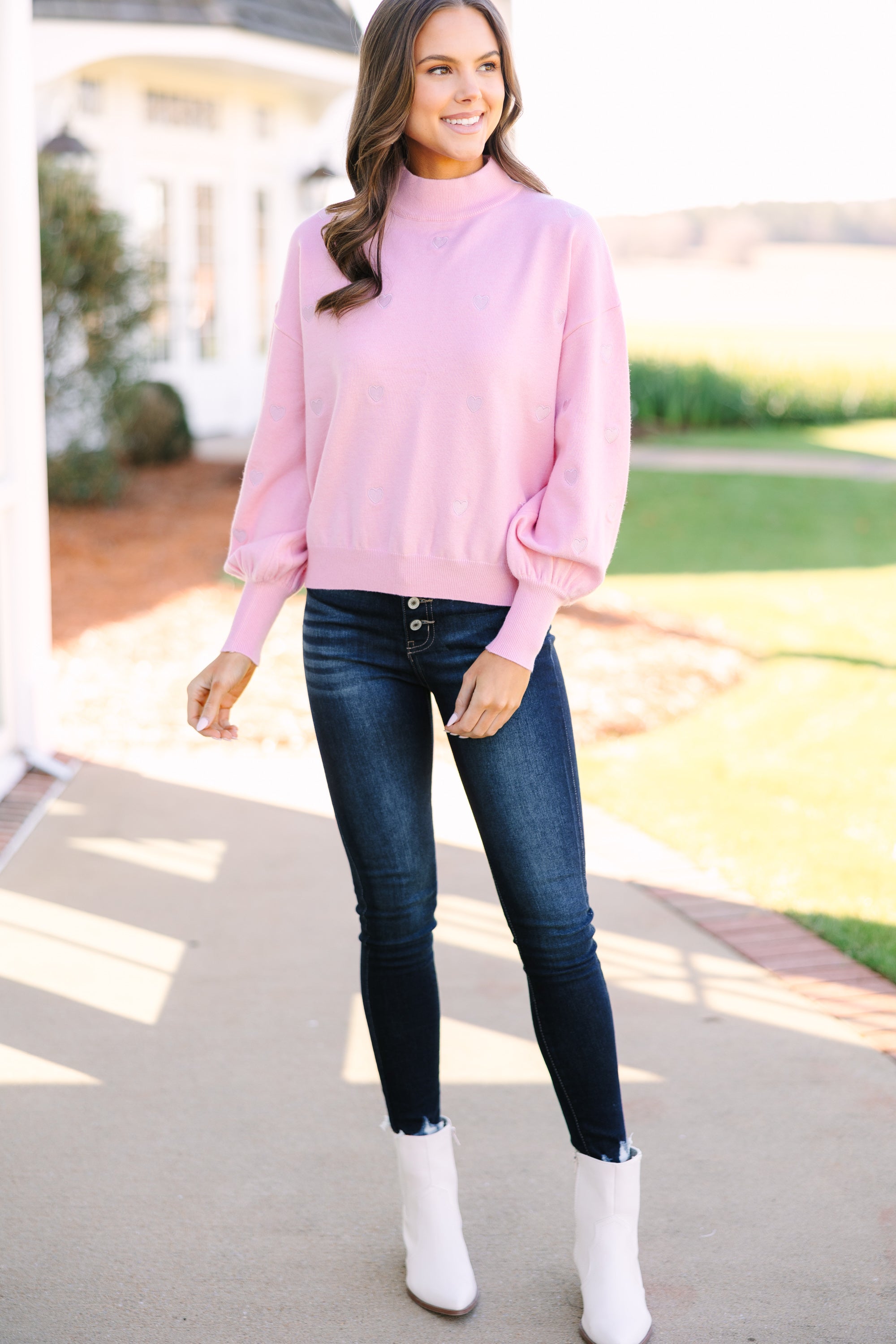 Heartwarming Pink Heart Applique Sweater - Be Happy Now!