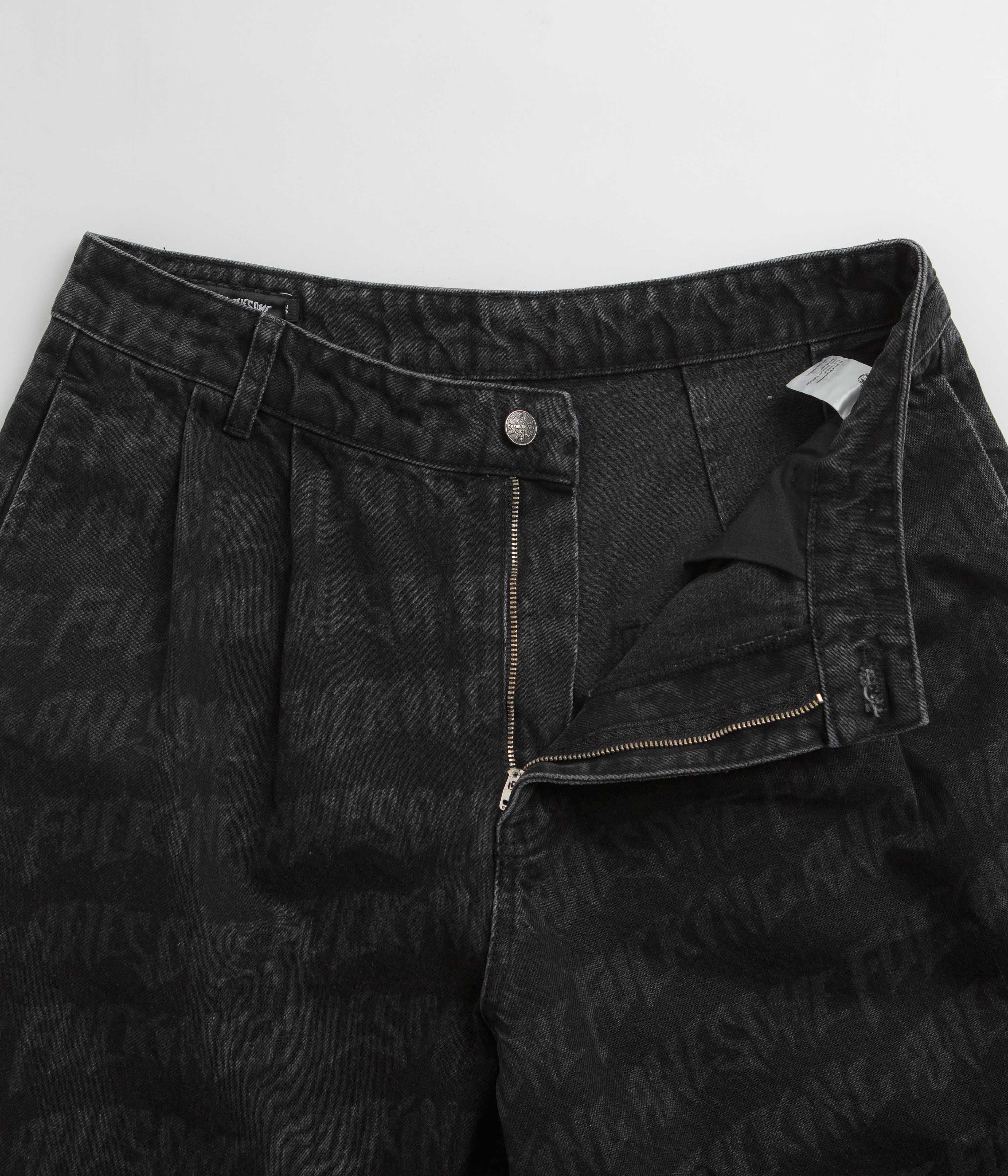 Fucking Awesome Black Baggy Pleated Laser Denim Shorts - A Must-Have!