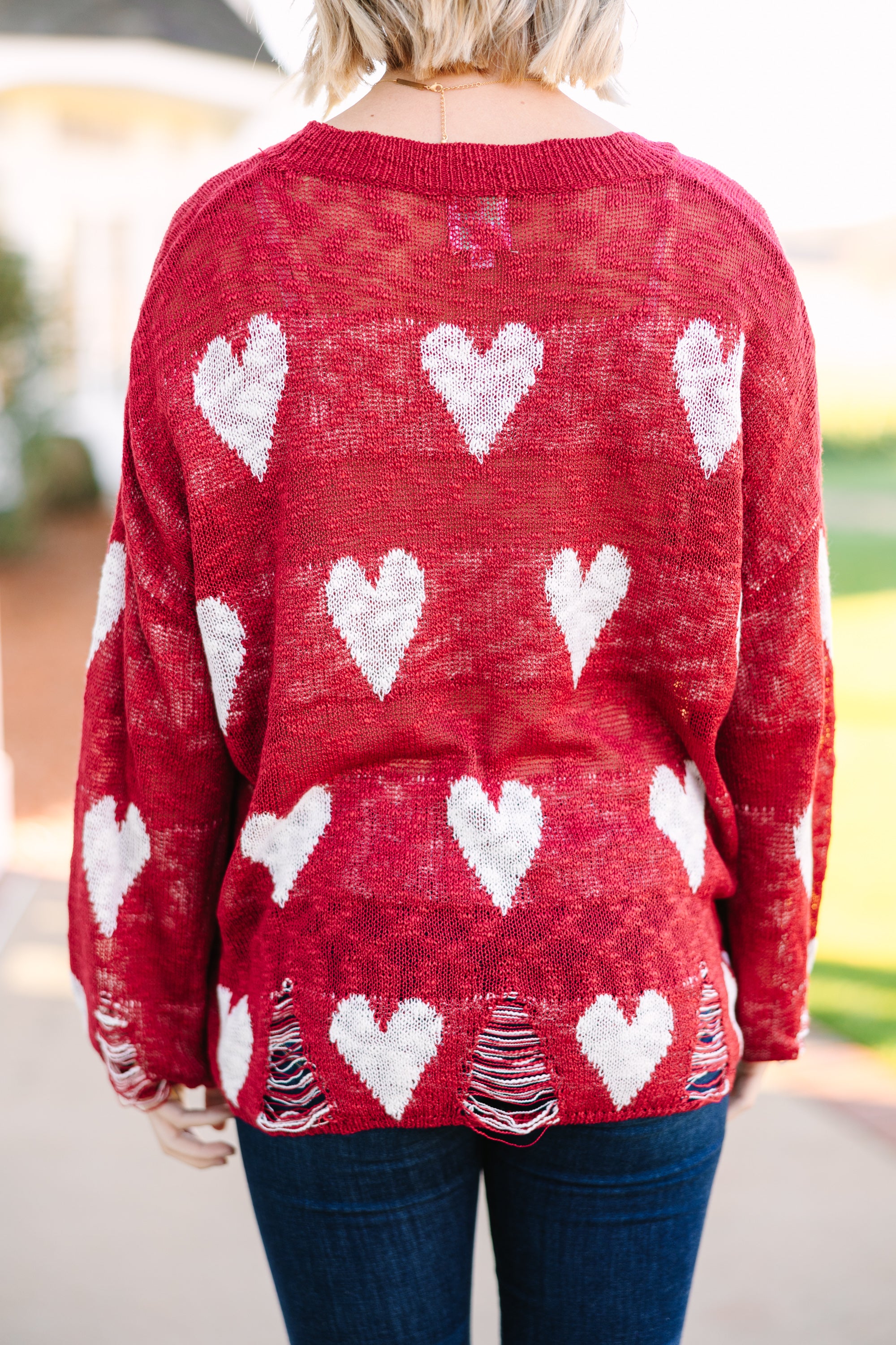Royal Red Heart Print Sweater: Feel Like a Queen!