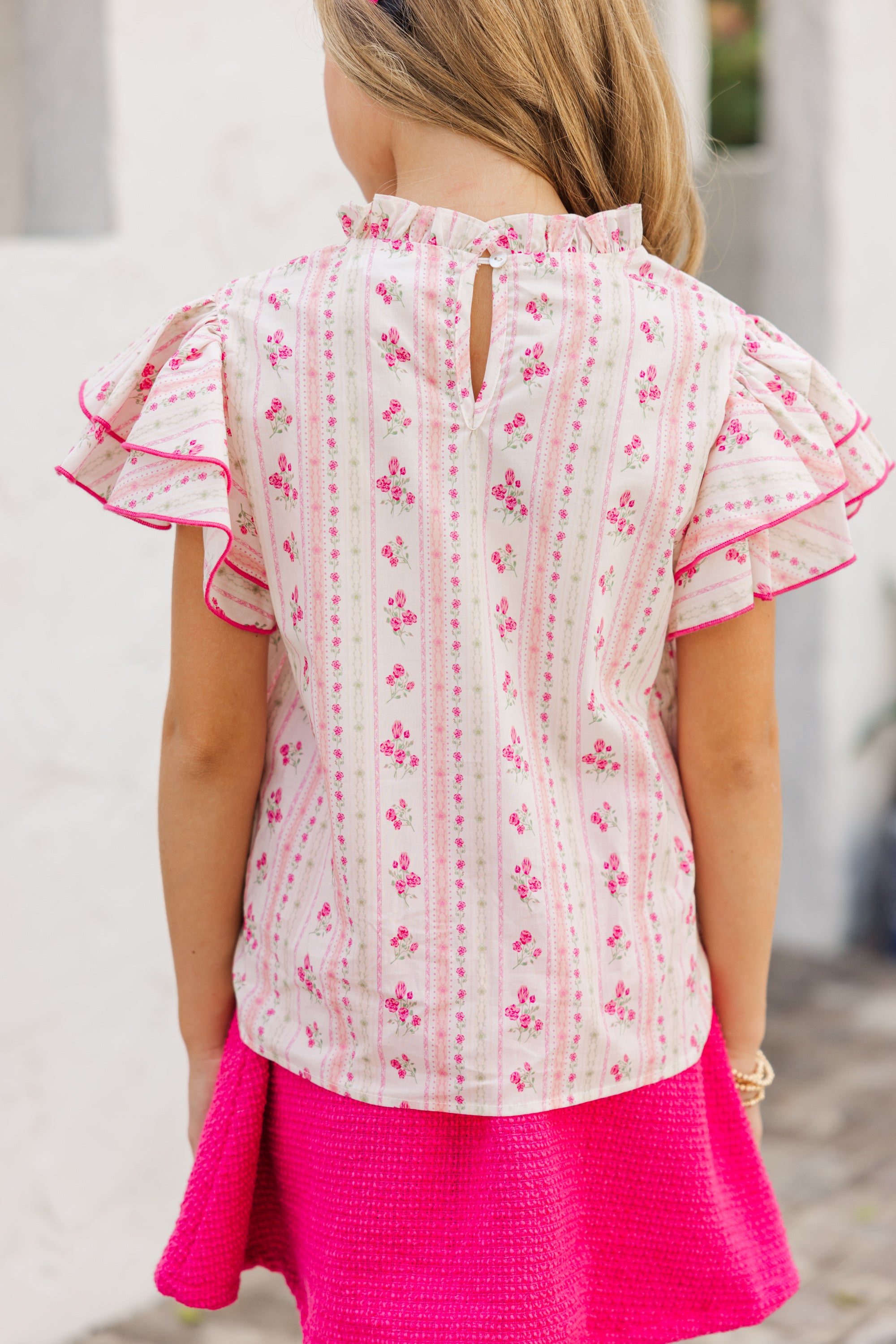 Adorable Pink Ditsy Floral Blouse for Girls - A Springtime Must-Have!