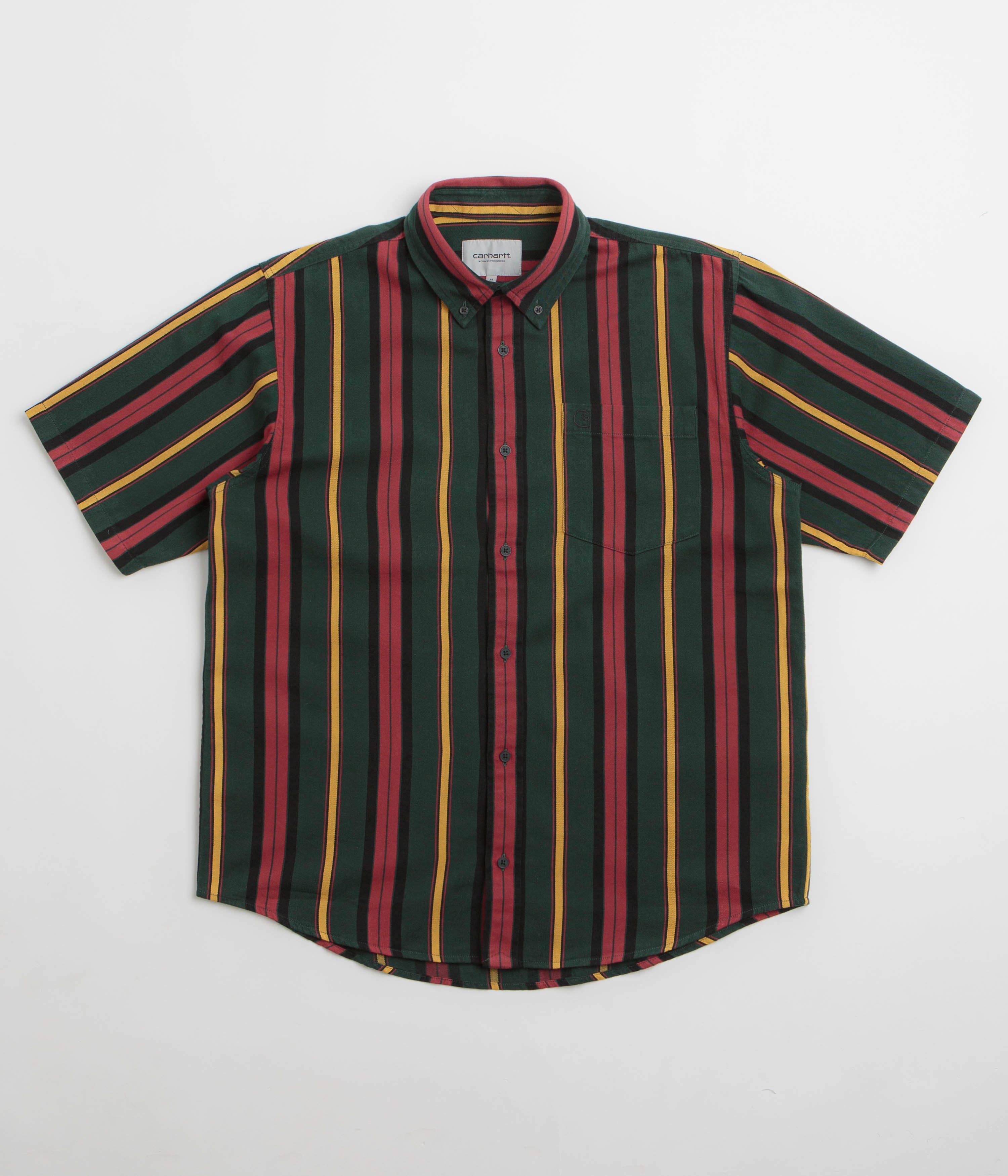Carhartt Jarrell Short Sleeve Shirt - Stylish Stripes in Conifer & Black