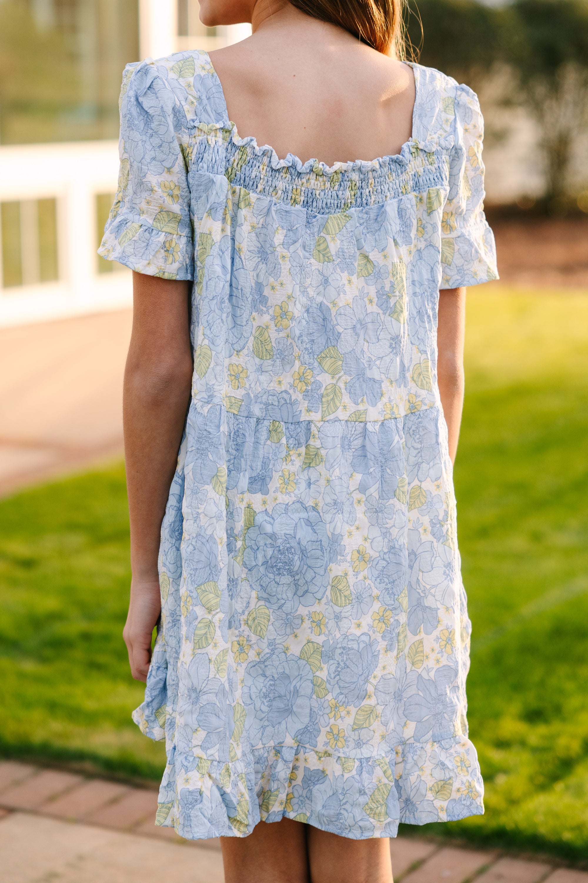 Must-See Light Blue Floral Dress for Girls