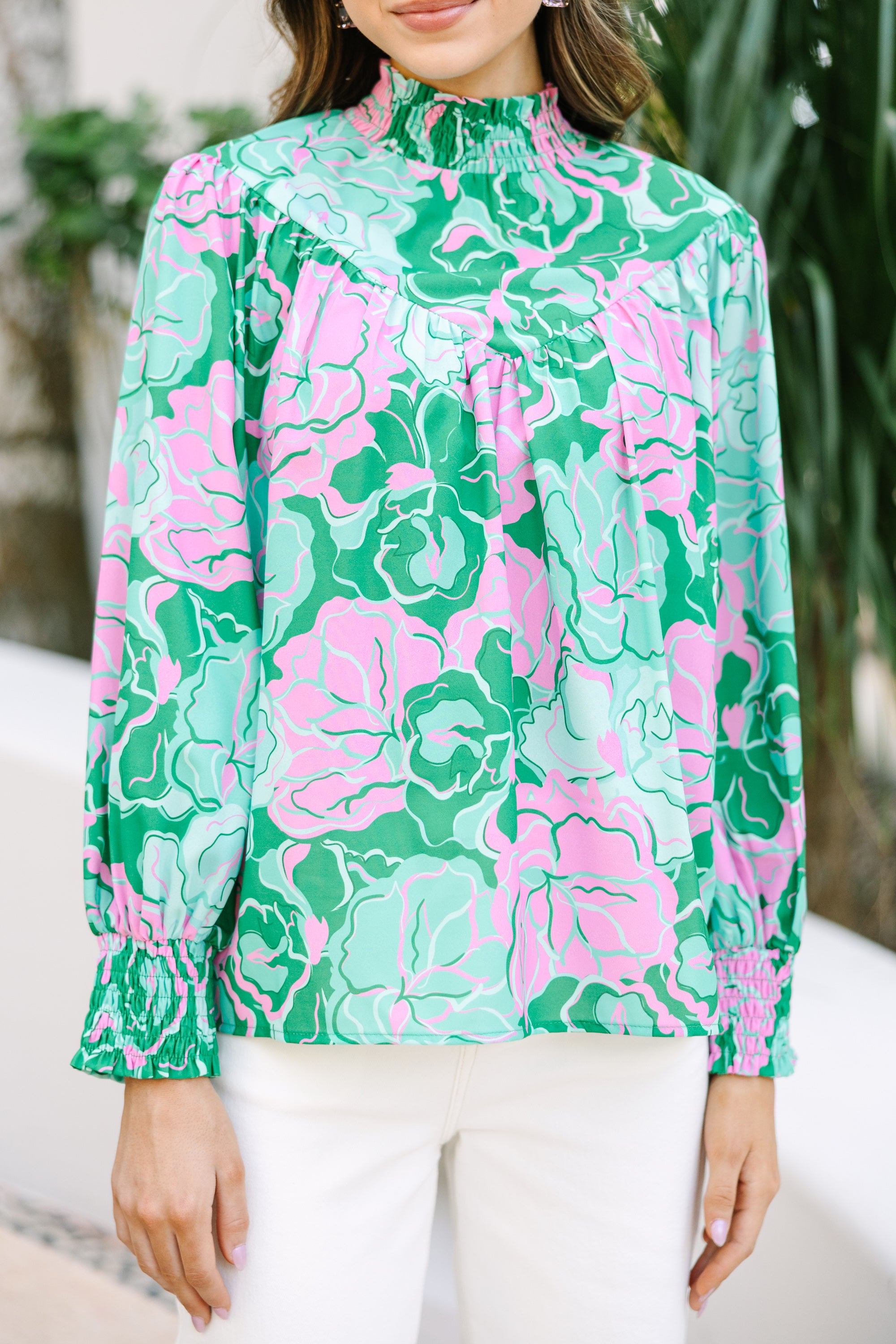 Gorgeous All-In Green Floral Office Blouse