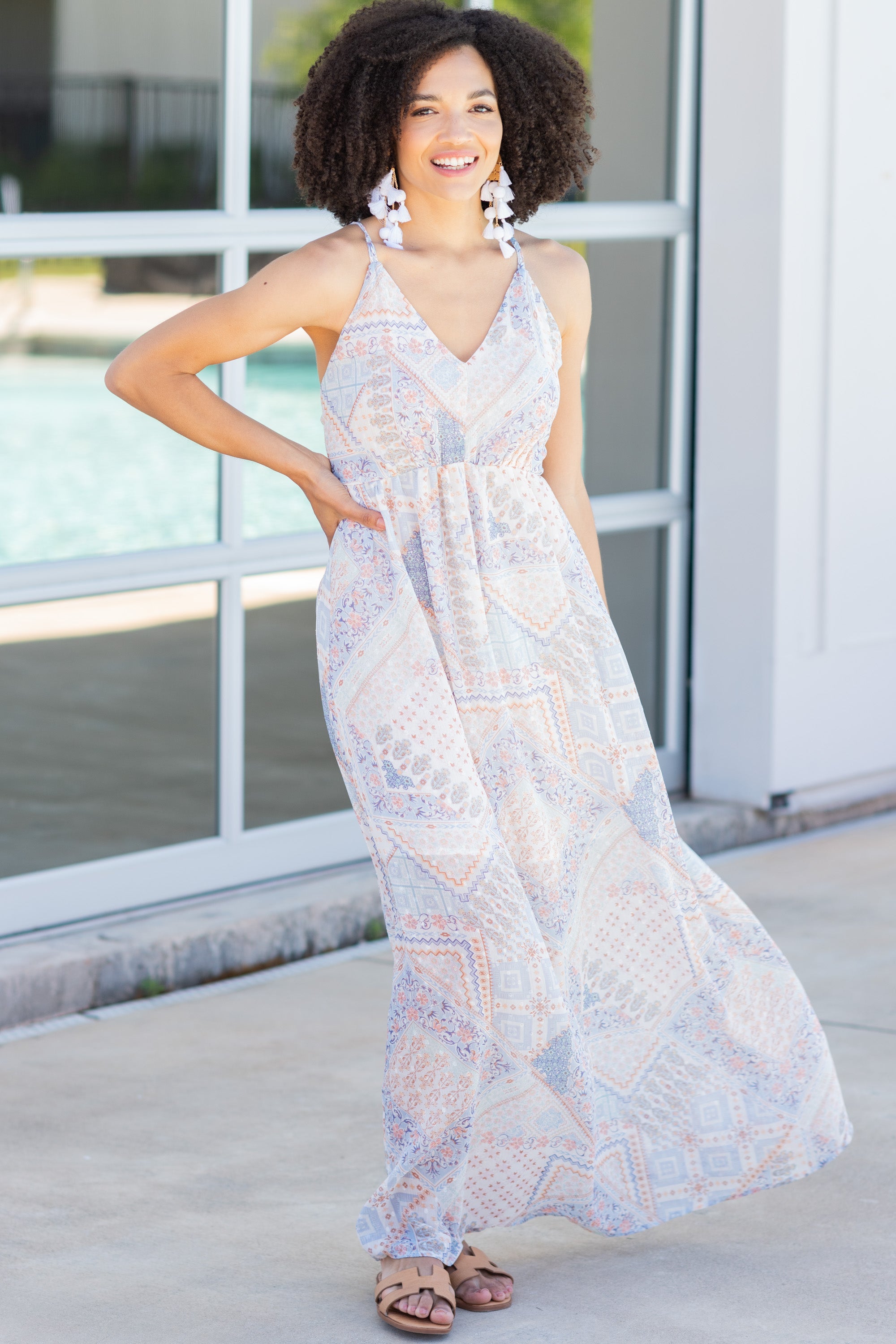 Enchanting Daydream Blue Mixed Print Maxi Dress