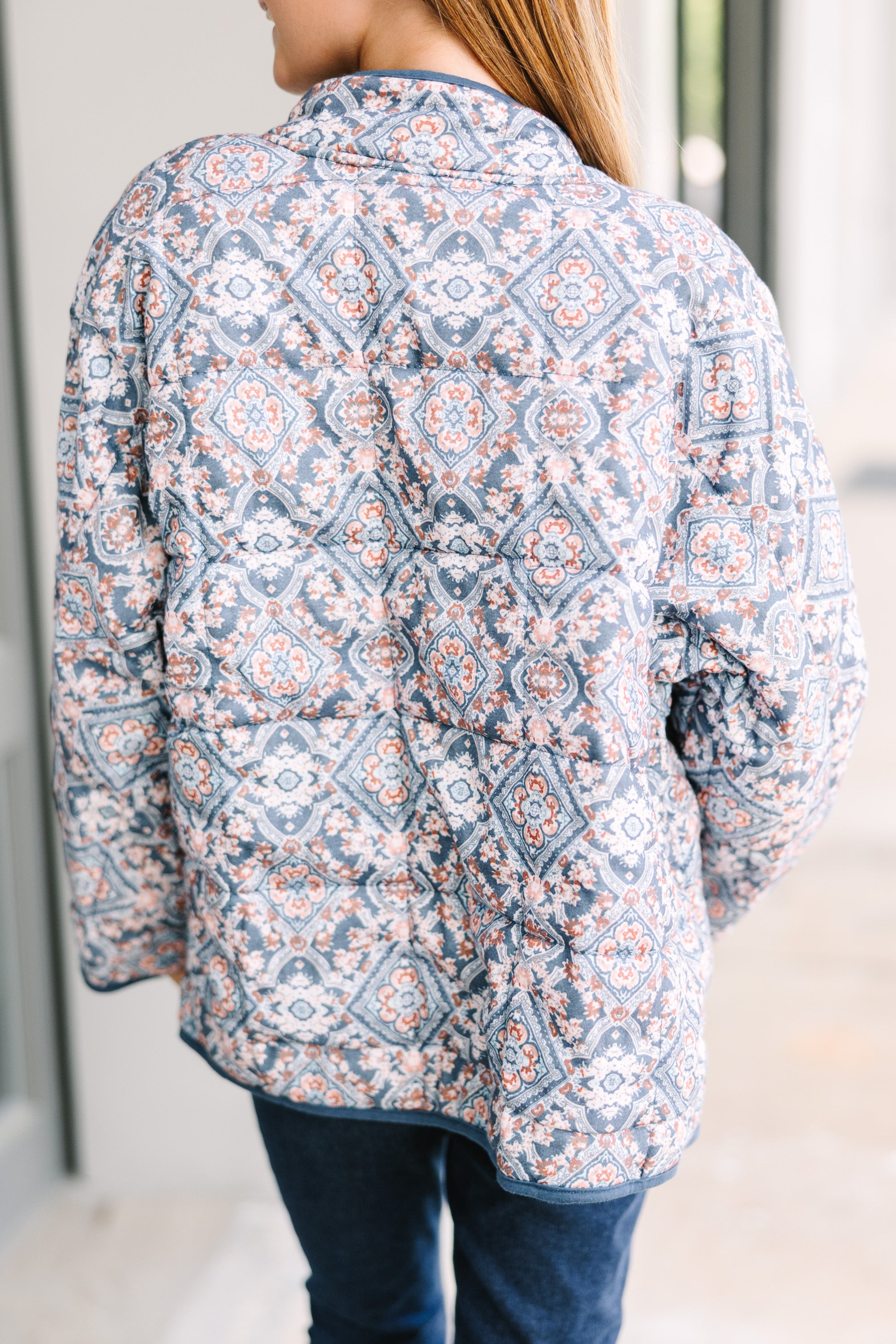 Gorgeous Girls' Blue Paisley Quilted Jacket: See Your Style Through!