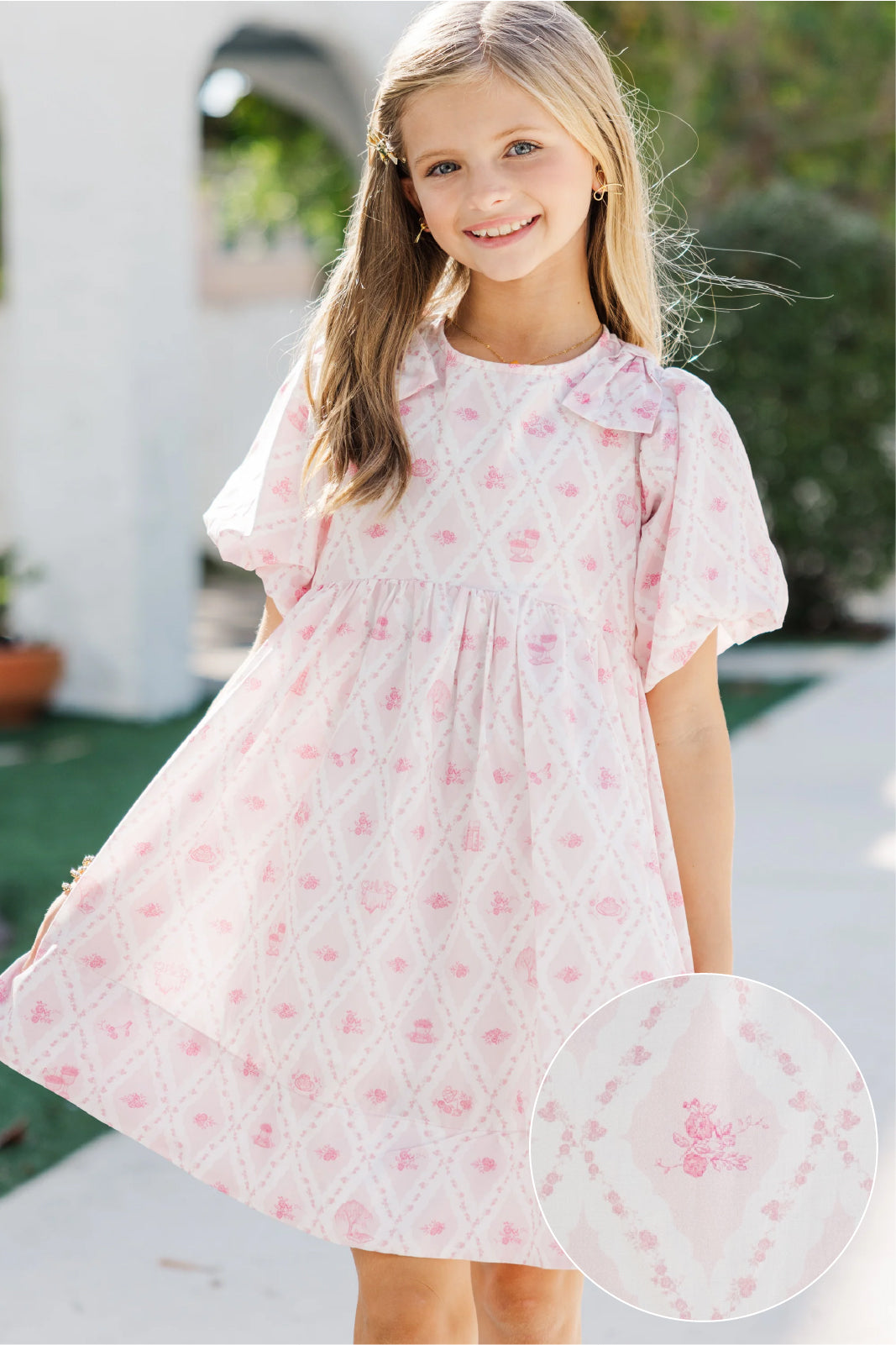 Girls' Oh-So-Charming Pink Toile Babydoll Dress
