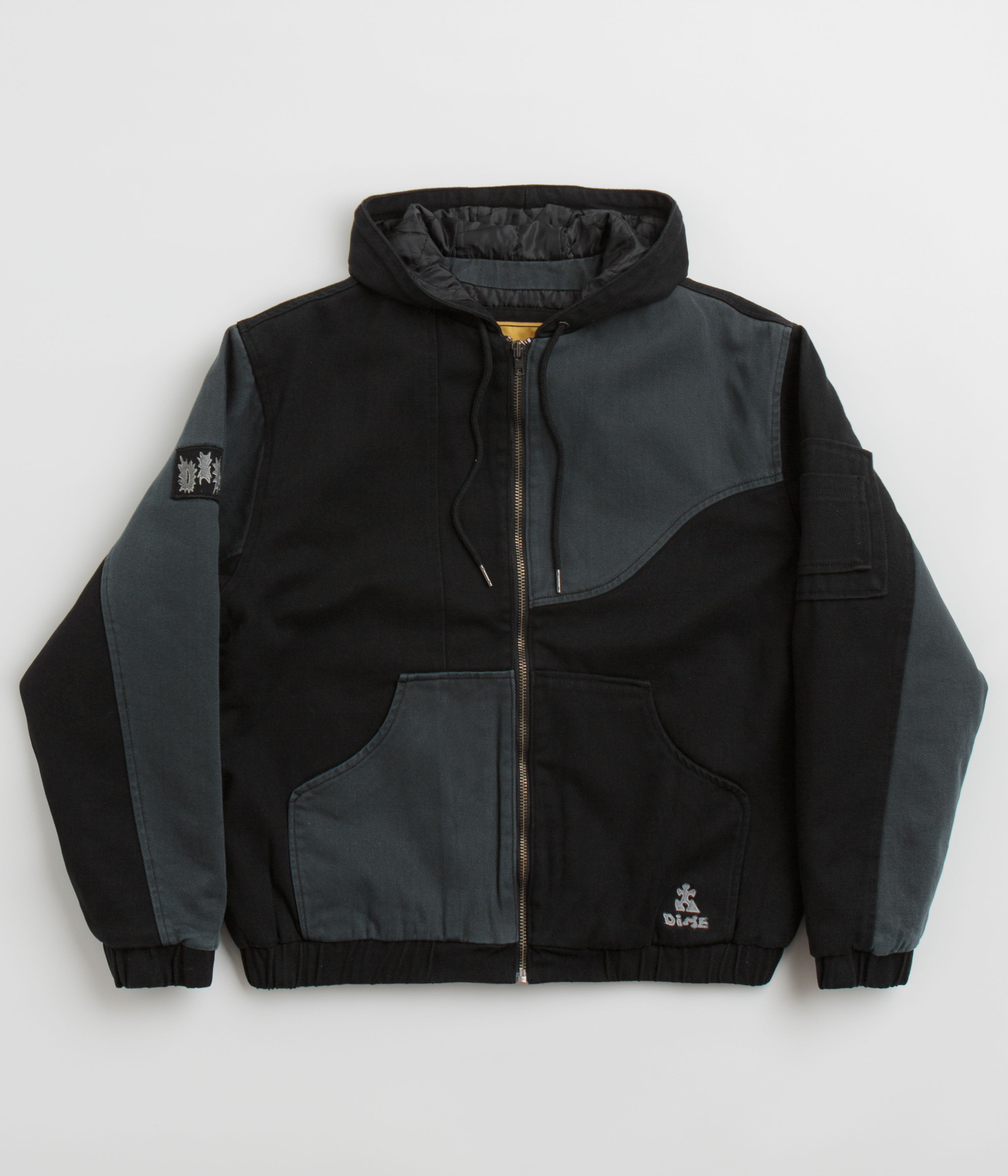 Stylish Charcoal Dime Panel Denim Hooded Bomber Jacket