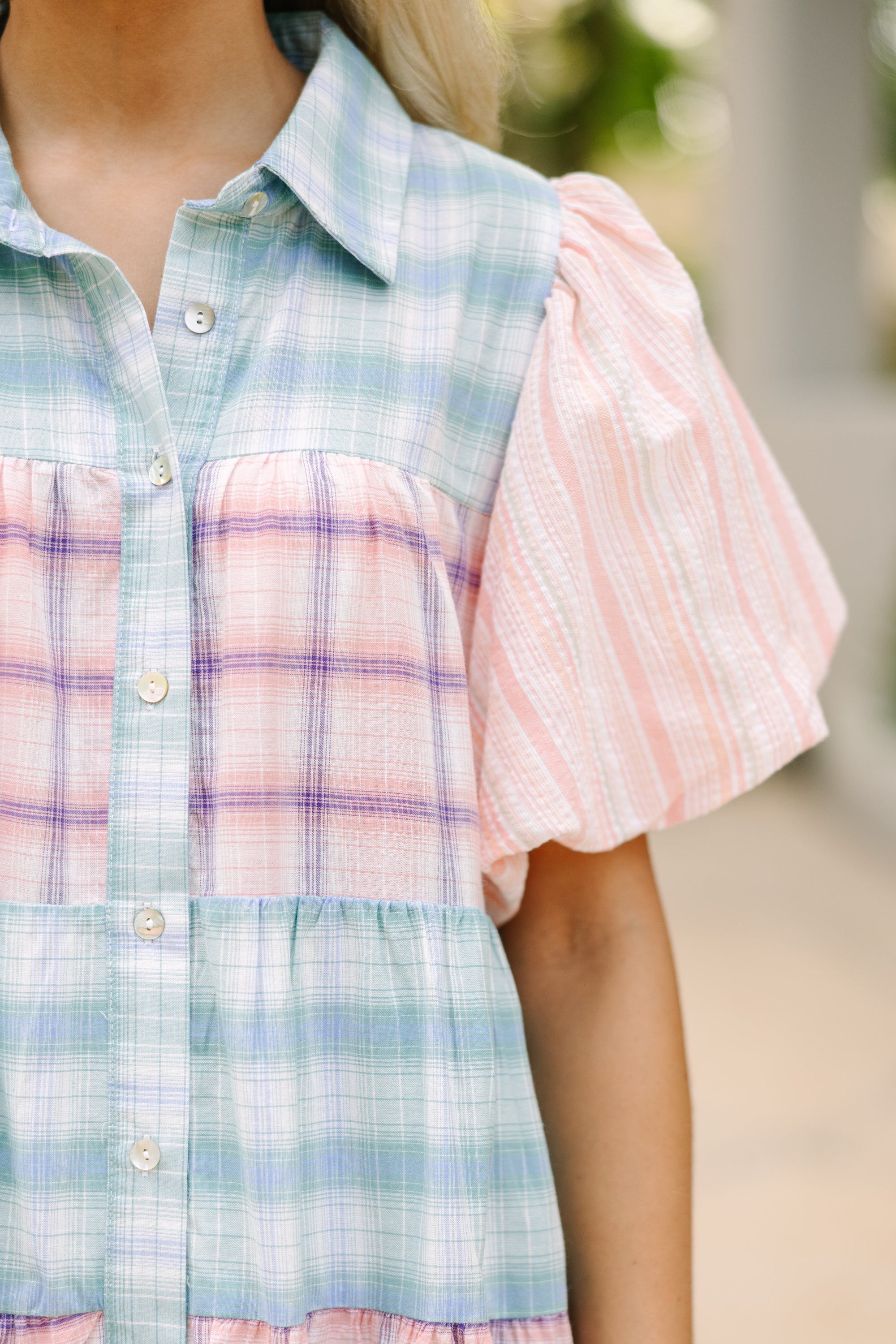 Enchanting Blue & Pink Plaid Babydoll Dress - Your Happy Place!
