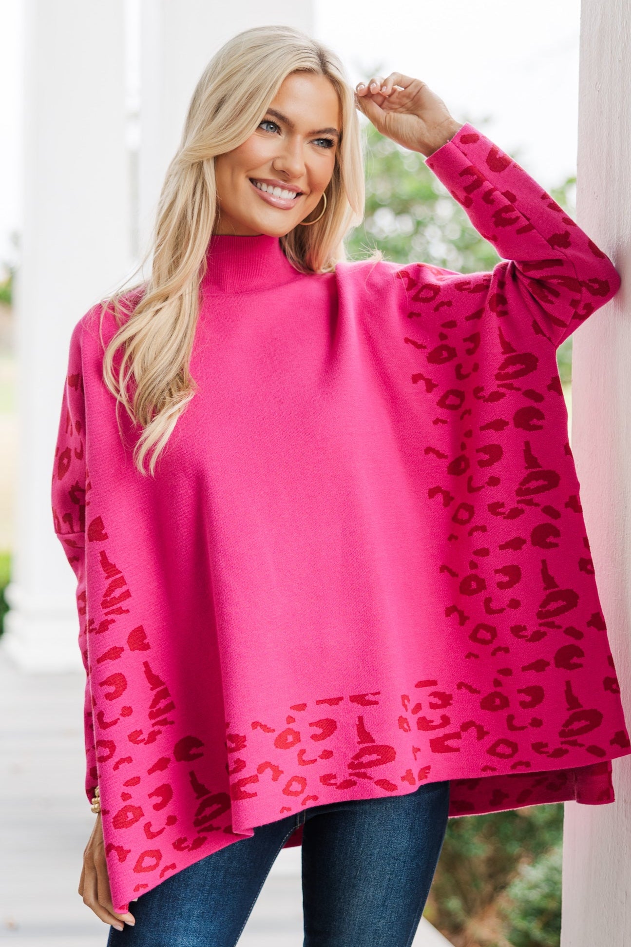 All In Theory Fuchsia Pink Leopard Print Sweater Tunic - A Fashion Statement!