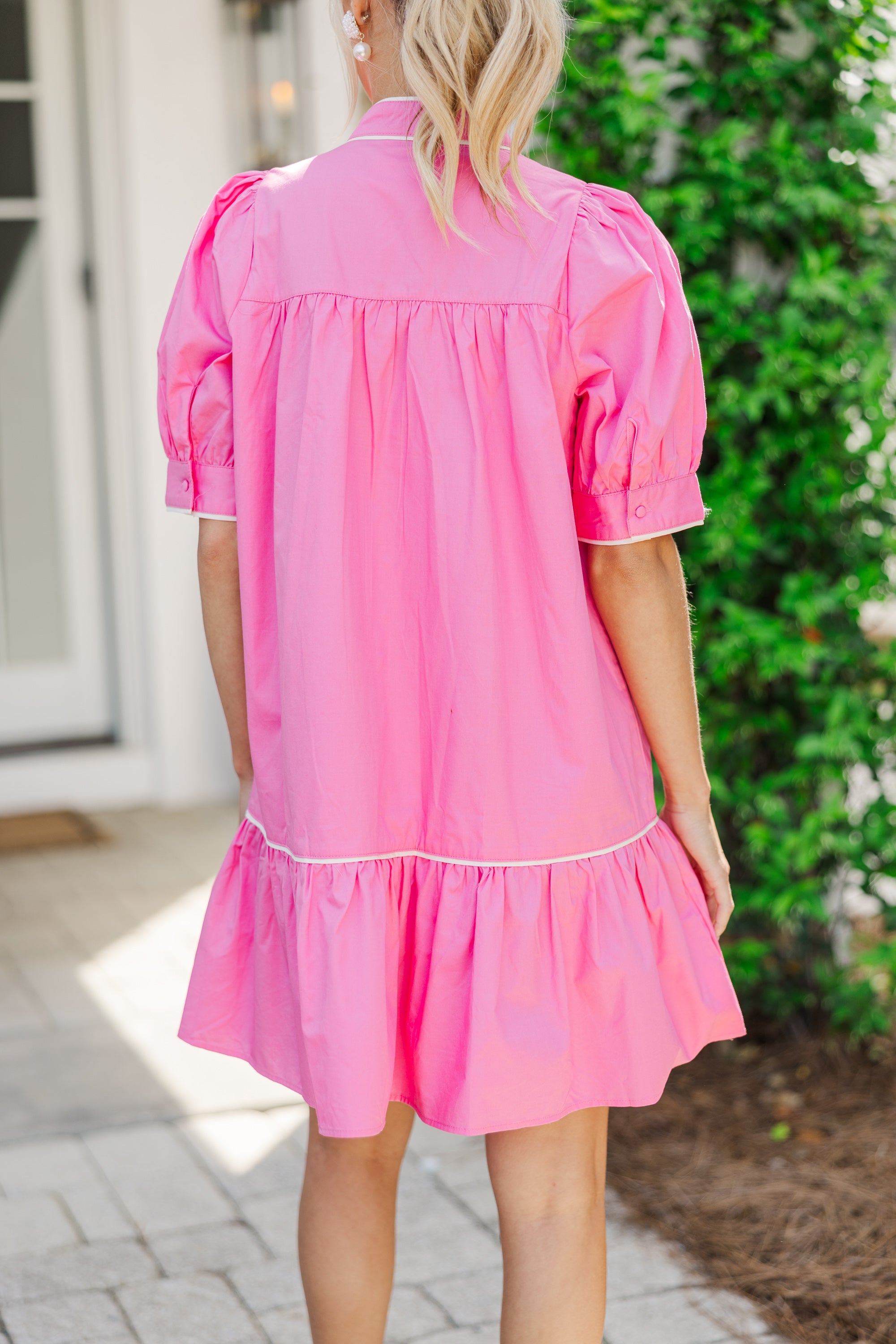 Gorgeous Preppy Pink Button - Down Dress