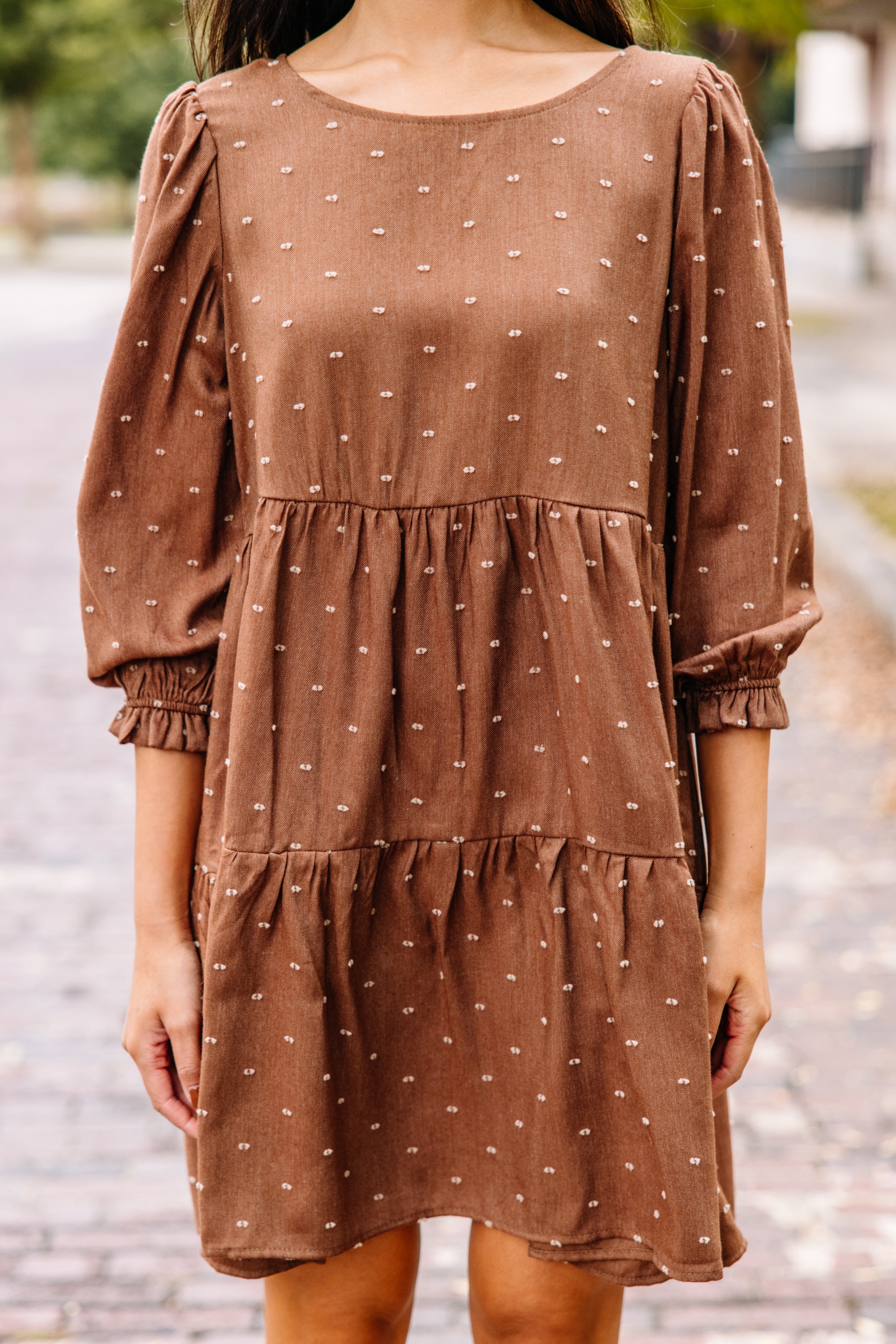 Gorgeous Brown Textured Babydoll Dress - Be Your Best!