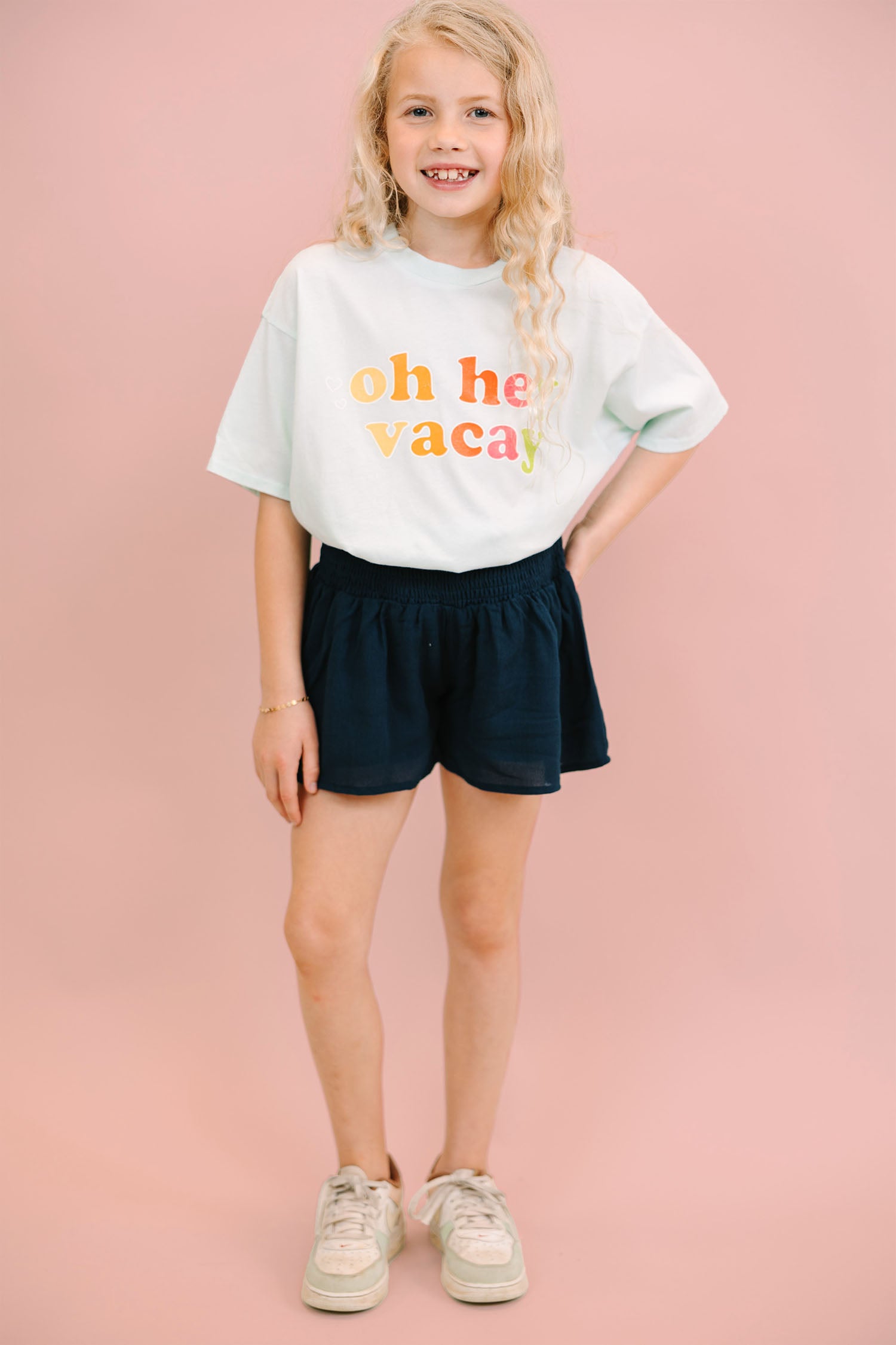 Girls' Oh Hey Vacay! Light Blue Oversized Graphic Tee - The Ultimate Summer Must-Have