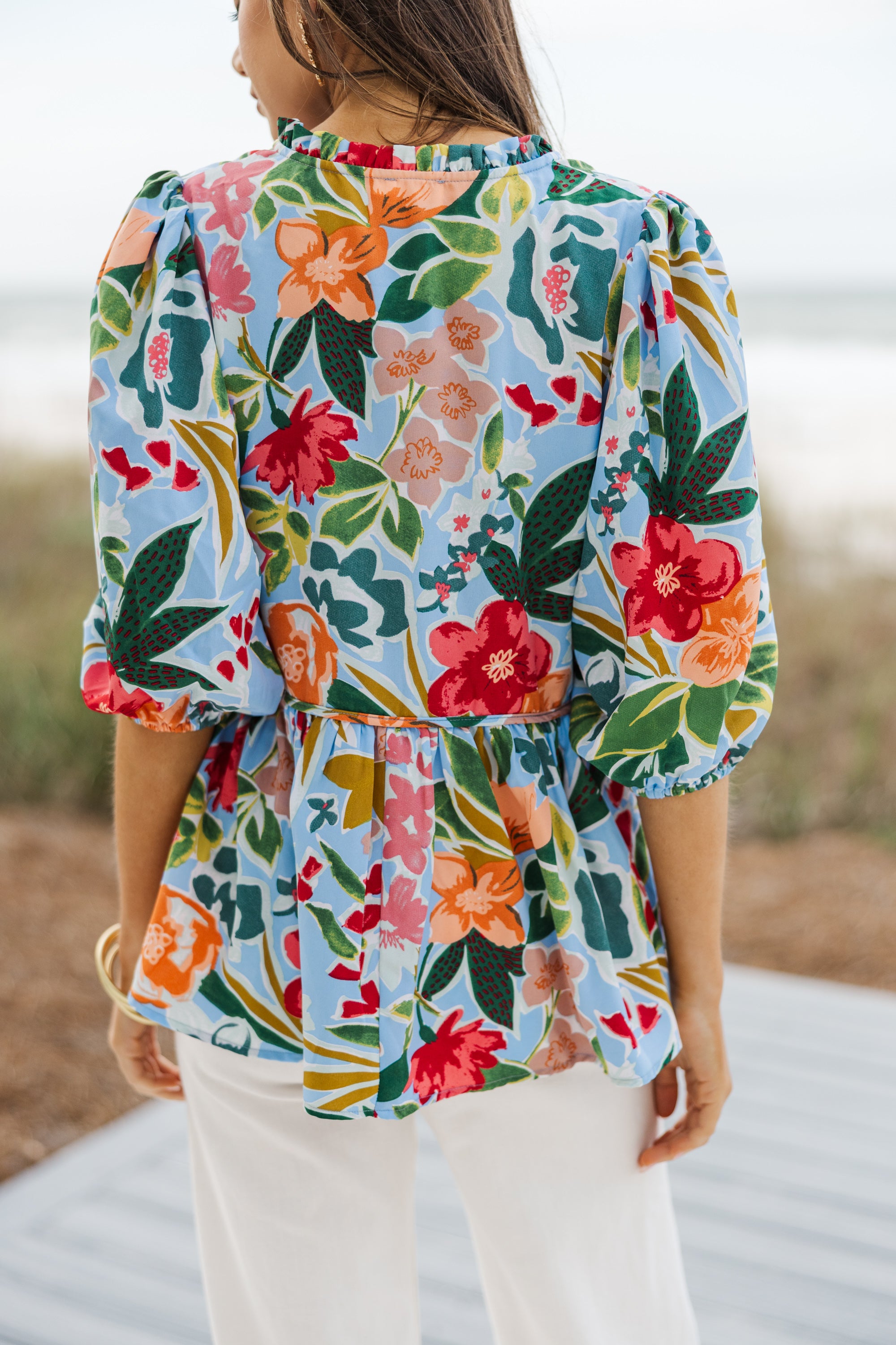 Stunning All On You Light Blue Floral Blouse