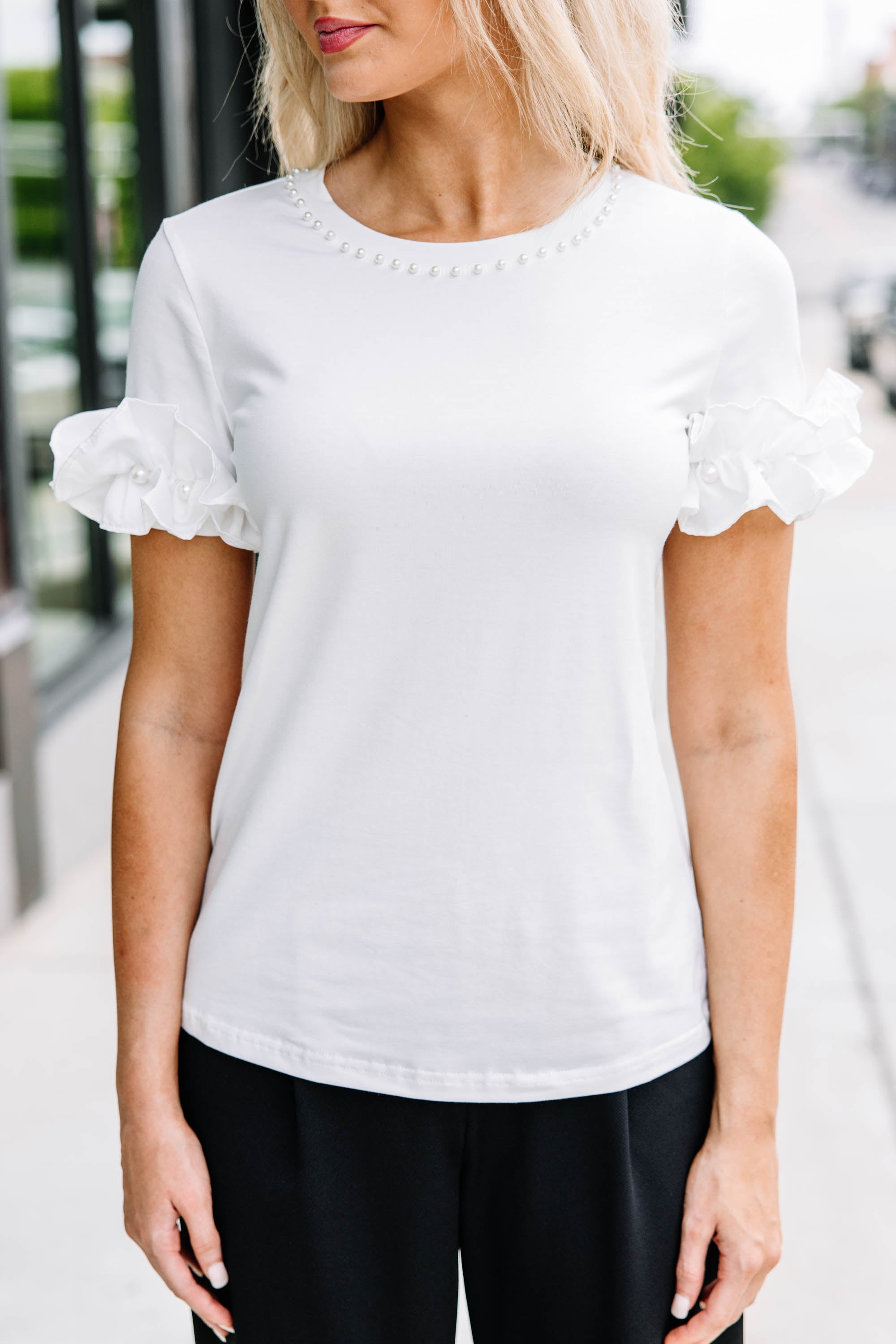 Gorgeous White Pearl - Embellished Blouse for Your Best Days